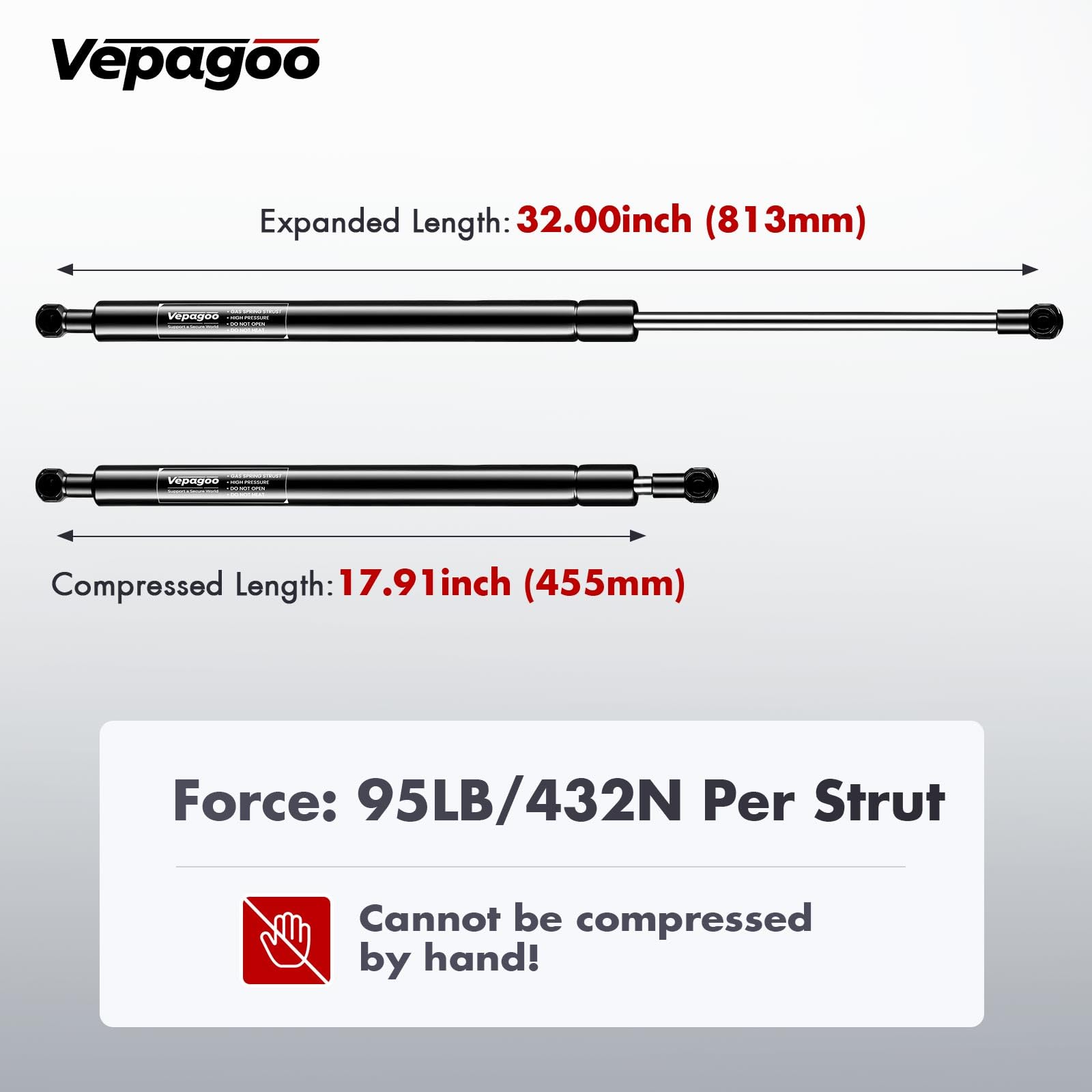 Vepagoo 32 Inch 95Lb/423N Gas Shock Strut Spring Lift Support For Tonneau Cover Truck Pickup Bed Rv Door Replacement Sturt Sst32