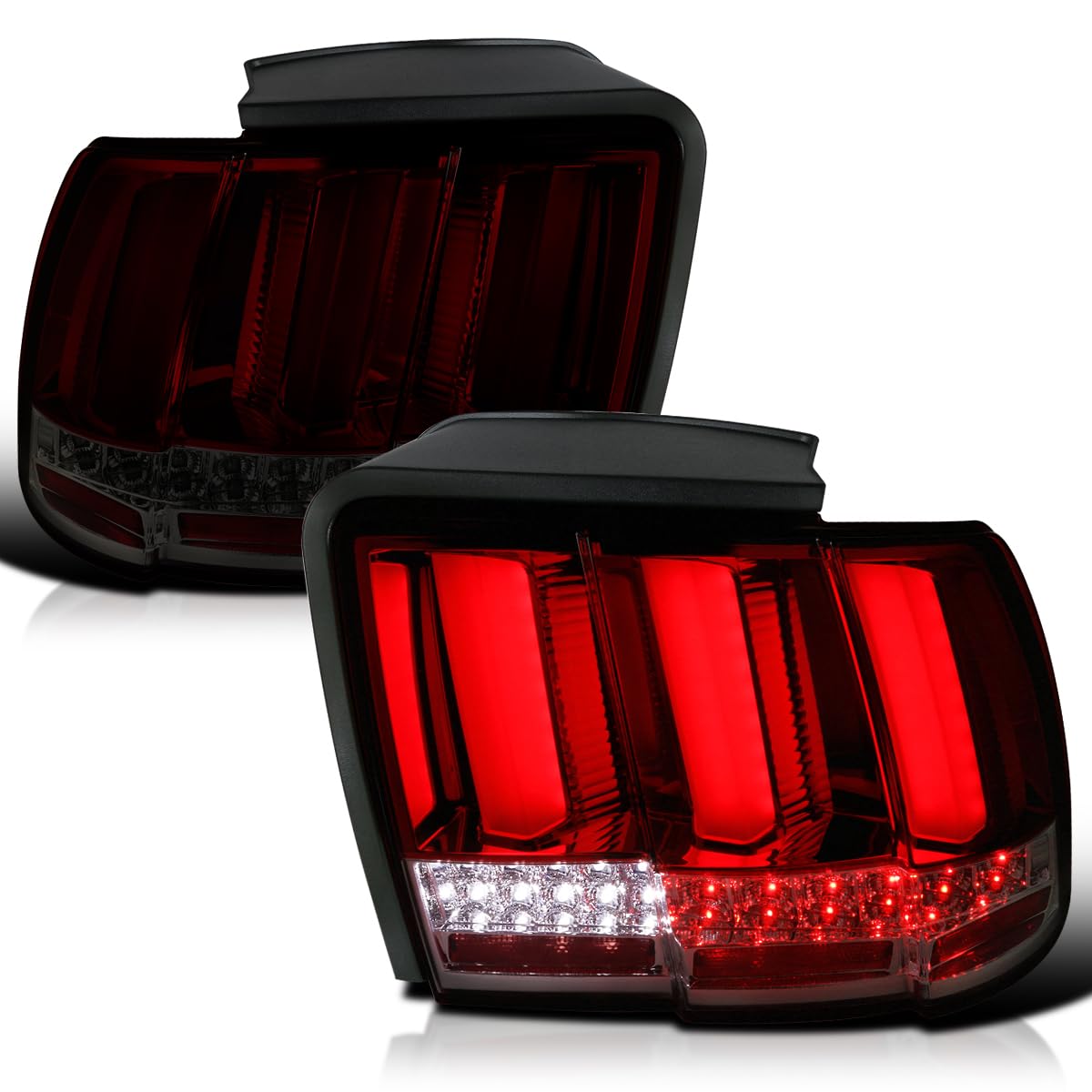 Spec-D Tuning Red Smoke Lens Sequential Led Bar Tail Lights Compatible With 1999-2004 Ford Mustang, Left + Right Pair Assembly