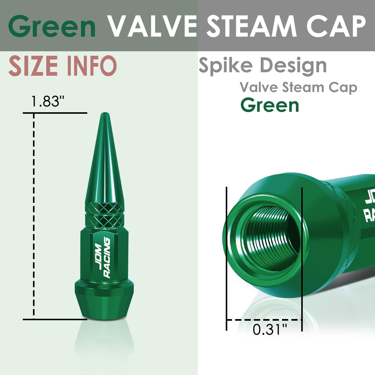 Auto Dynasty 45Mm Anodized Aluminum Valve Stem Caps, Spiked Head Design Car Accessories, Universal Fit For Most Vehicles, Green