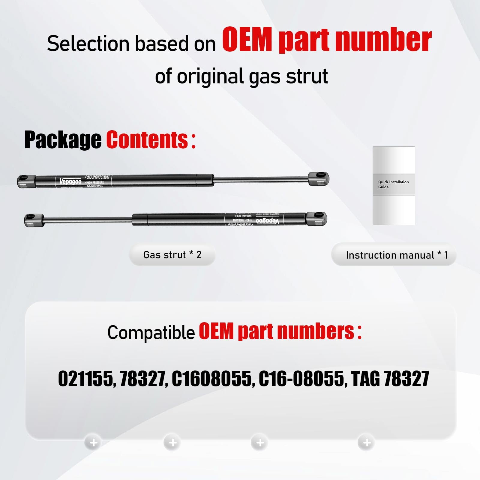 Vepagoo C1608055 20 Inch Gas Strut 120Lb/534N Shock Spring Lift Support For Rv Bed Door Tonneau Cover Travel Trailer Camper Shel