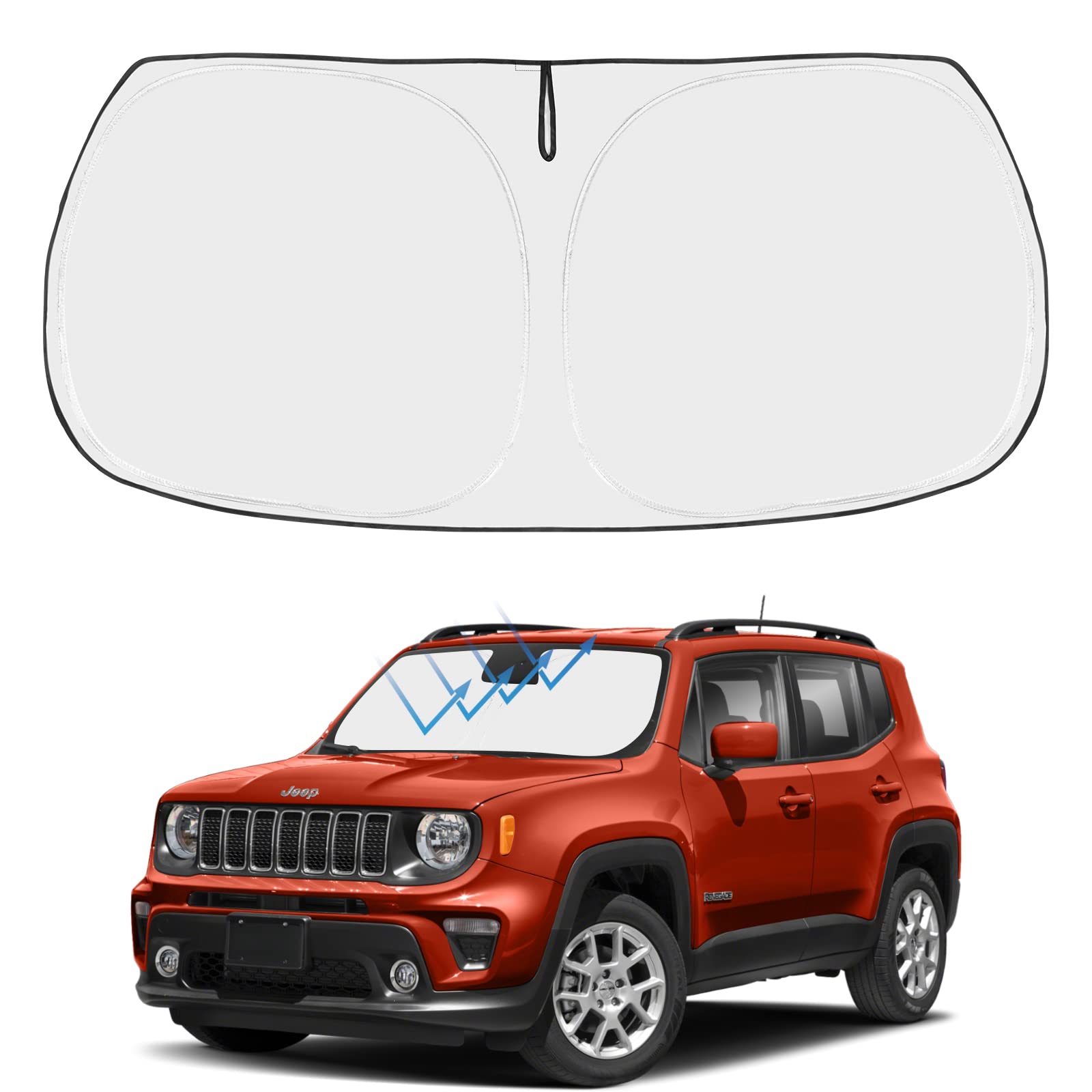 Proadsy Front Windshield Sun Shade Foldable Sunshade Protector Custom Fit 2015-2024 Jeep Renegade Suv, Sport, Latitude, Limited,