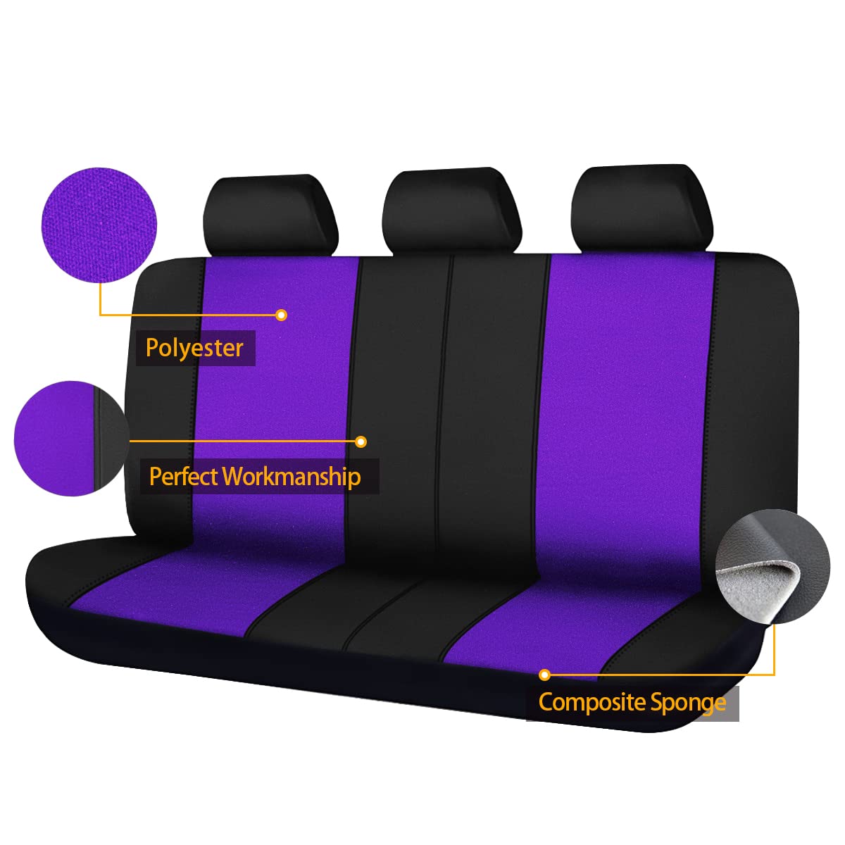 Flying Banner Rear Bench car seat Covers car seat Protectors Split 40/60 50/50 60/40 (Black & Purple, Value)