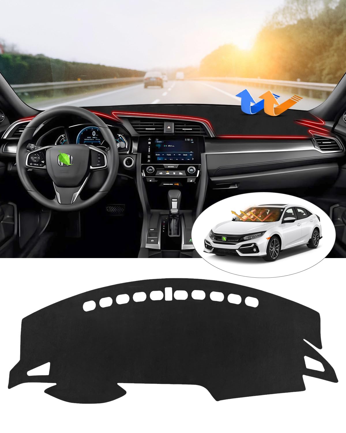 Cartist Dash Cover Fits For Honda Civic Coupe Sedan/Hatchback 2016-2021 Dashboard Cover For Civic Accessories Non-Slip Dash Mat