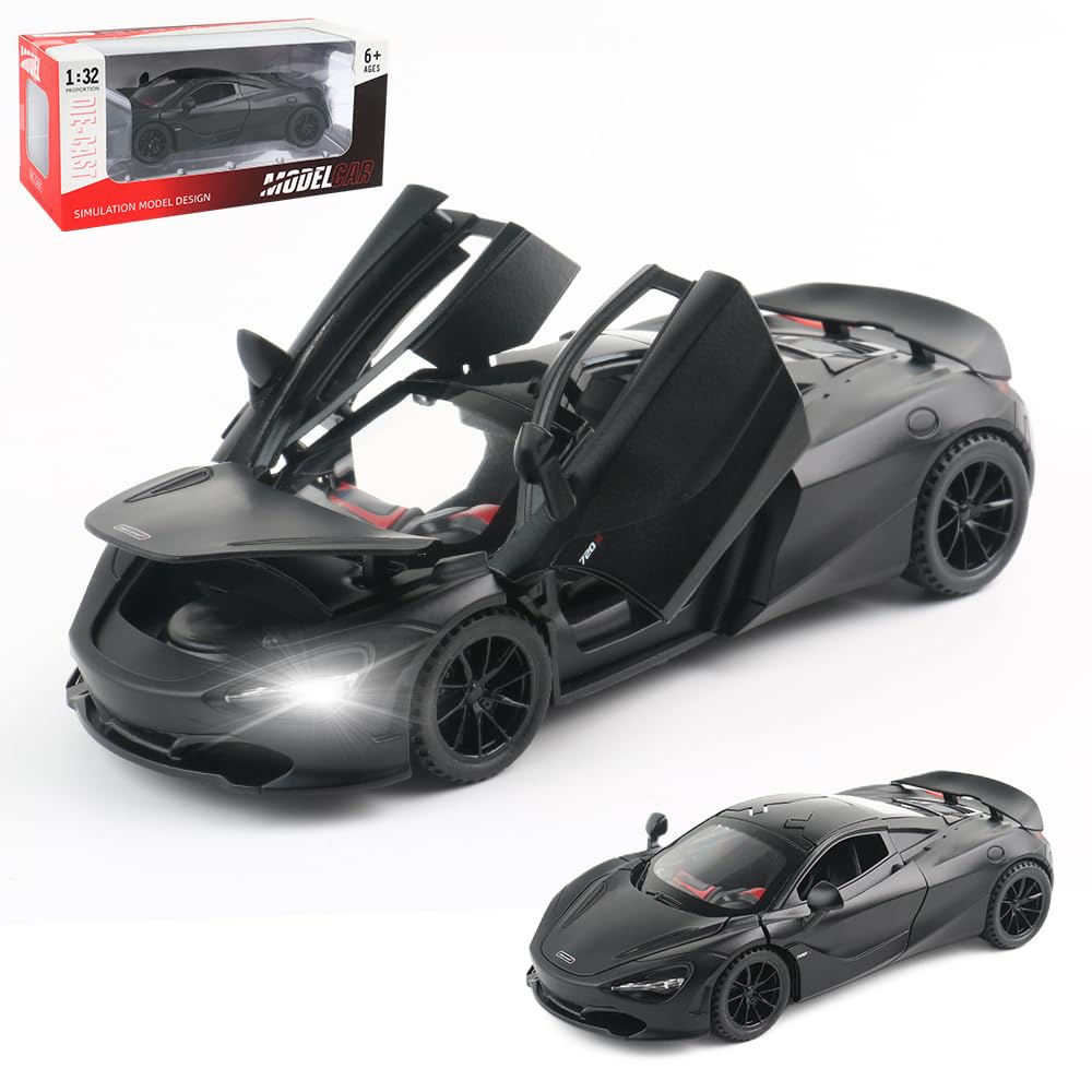 Diecast Toy Car Mclaren 720S Sports Car Model,Zinc Alloy Simulation Casting Pull Back Vehicles,1:32 Scale Mini Supercar Toys Wit