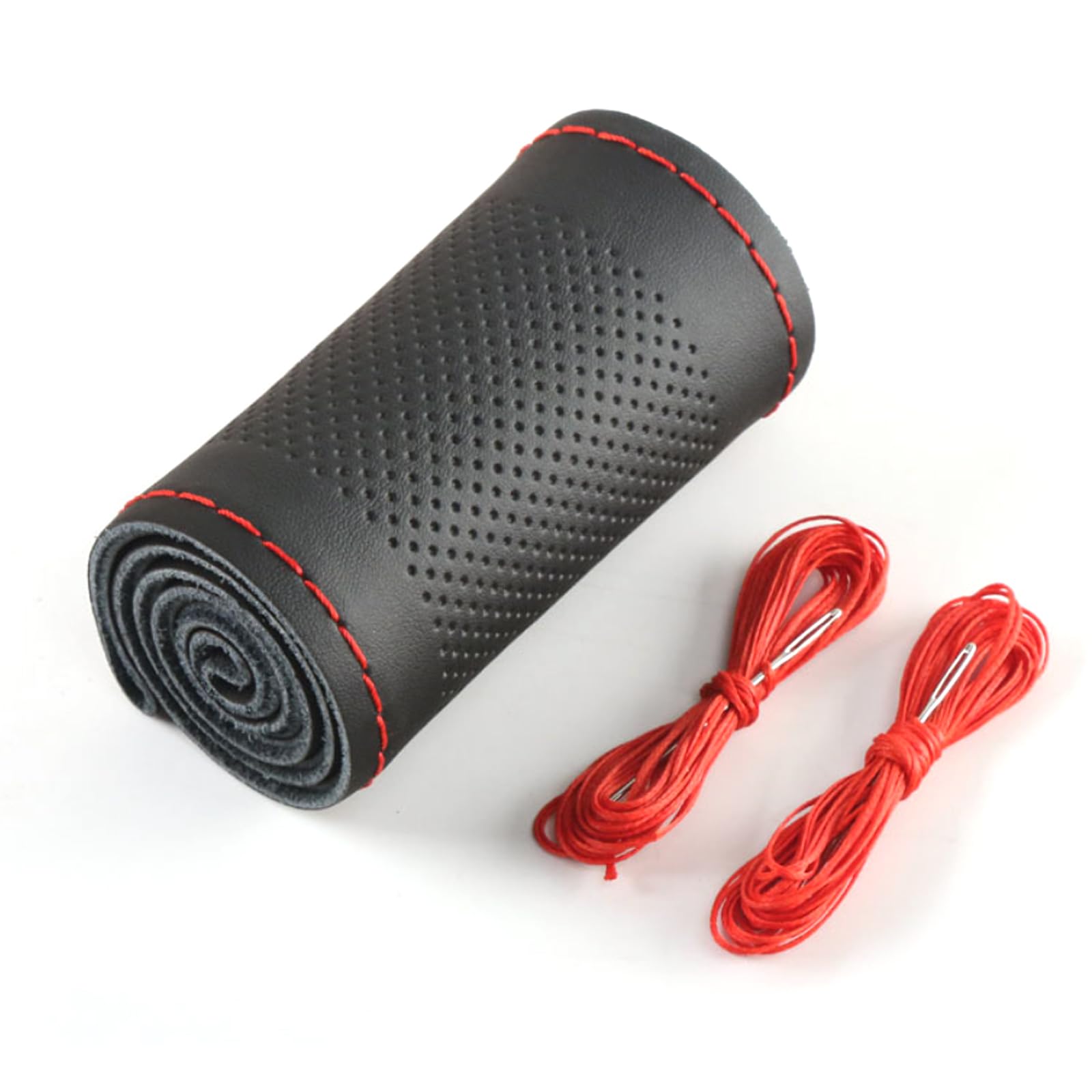 Nghey Pack-1 Leather Steering Wheel Cover, Universal Non-Slip Stitch On Wrap, Diy Car Wheel Cover Protector With Needle And Thread For Most Cars Suvs And Trucks (Black #3)