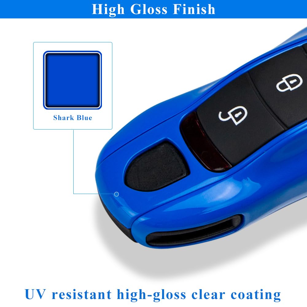 Aerobon 3-Piece Painted Key Cover Key Fob Shell Compatible With Porsche Key Shell Replacement (Mk1, Shark Blue)