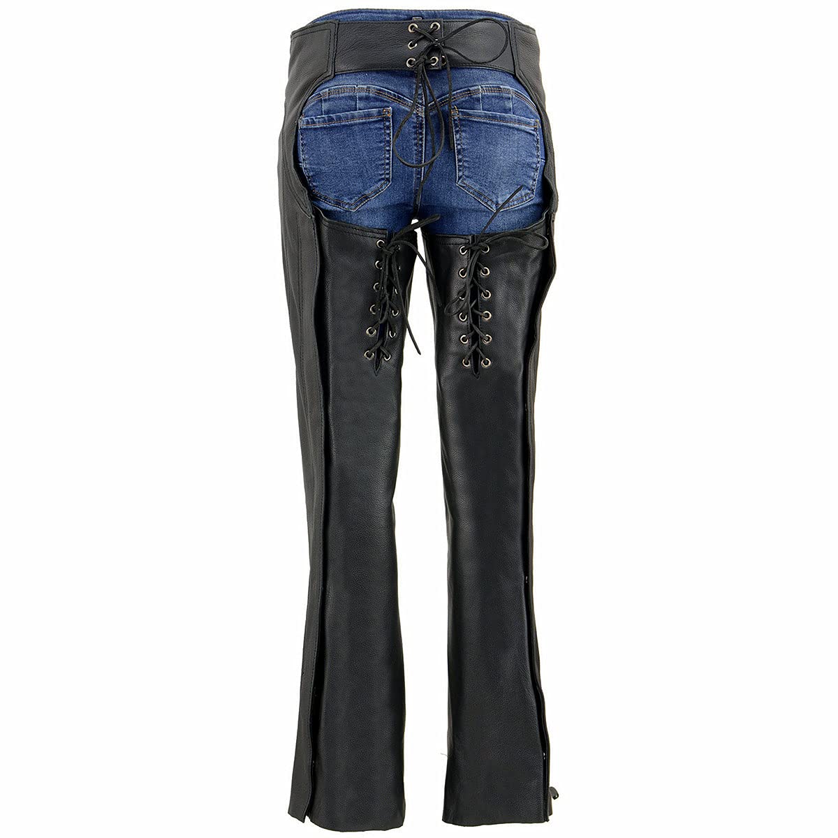 Milwaukee Leather Chaps for Women Black Low-Rise Waist- Double Buckle Reflective Embroidery Motorcycle Chap- ML1187-4X-Large