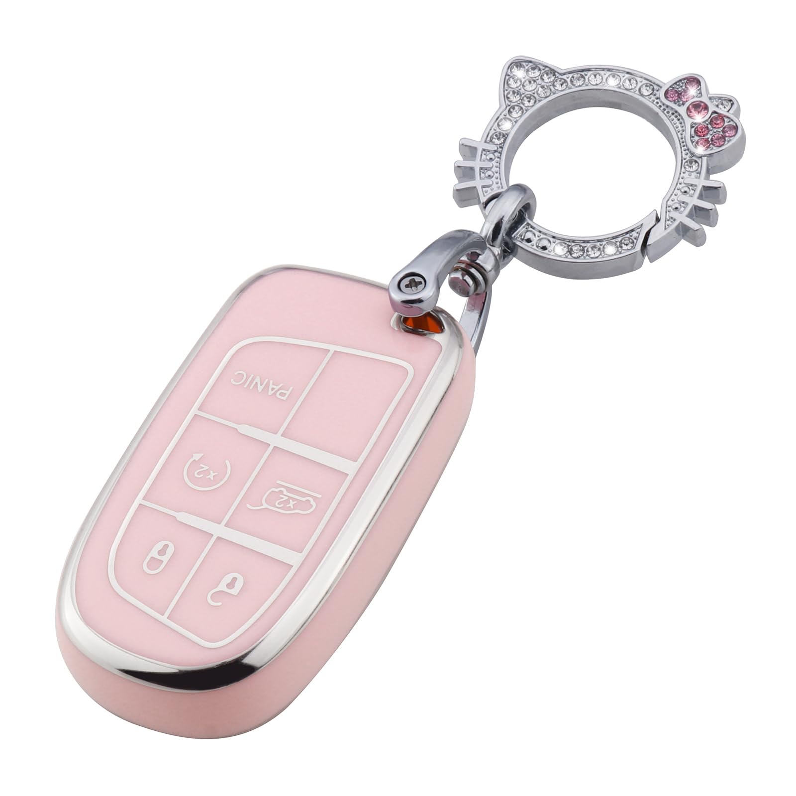 Pangpai Pink Key Fob Cover for Jeep, Soft TPU Key Case Protection with Bling Keychain Fit for Jeep Grand Cherokee Renegade Wrang