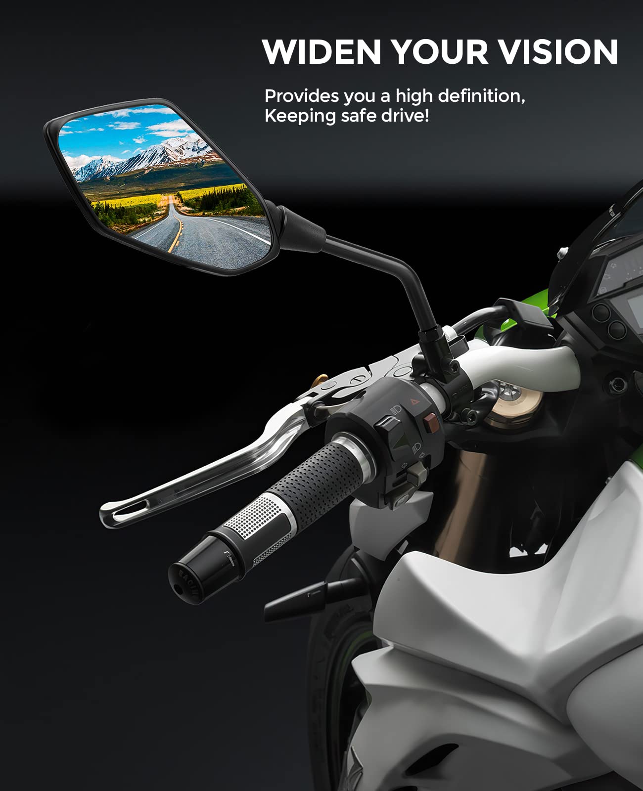 Kemimoto Universal Motorcycle Mirrors, Convex Handlebar Rear View Side Mirror With M8 M10 Bolt, Compatible With Bike, Scooter, Atv, Utv, Dirt Bike And More