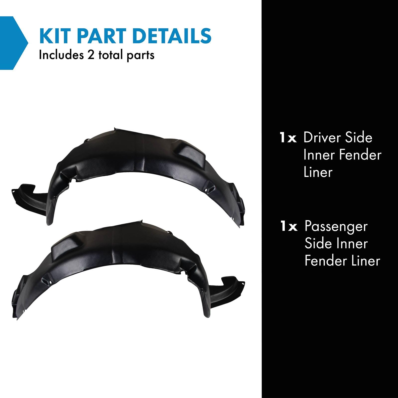 Trq Inner Fender Liner Set Compatible With 2010-2013 Kia Forte Koup Ki1248118 Ki1249118