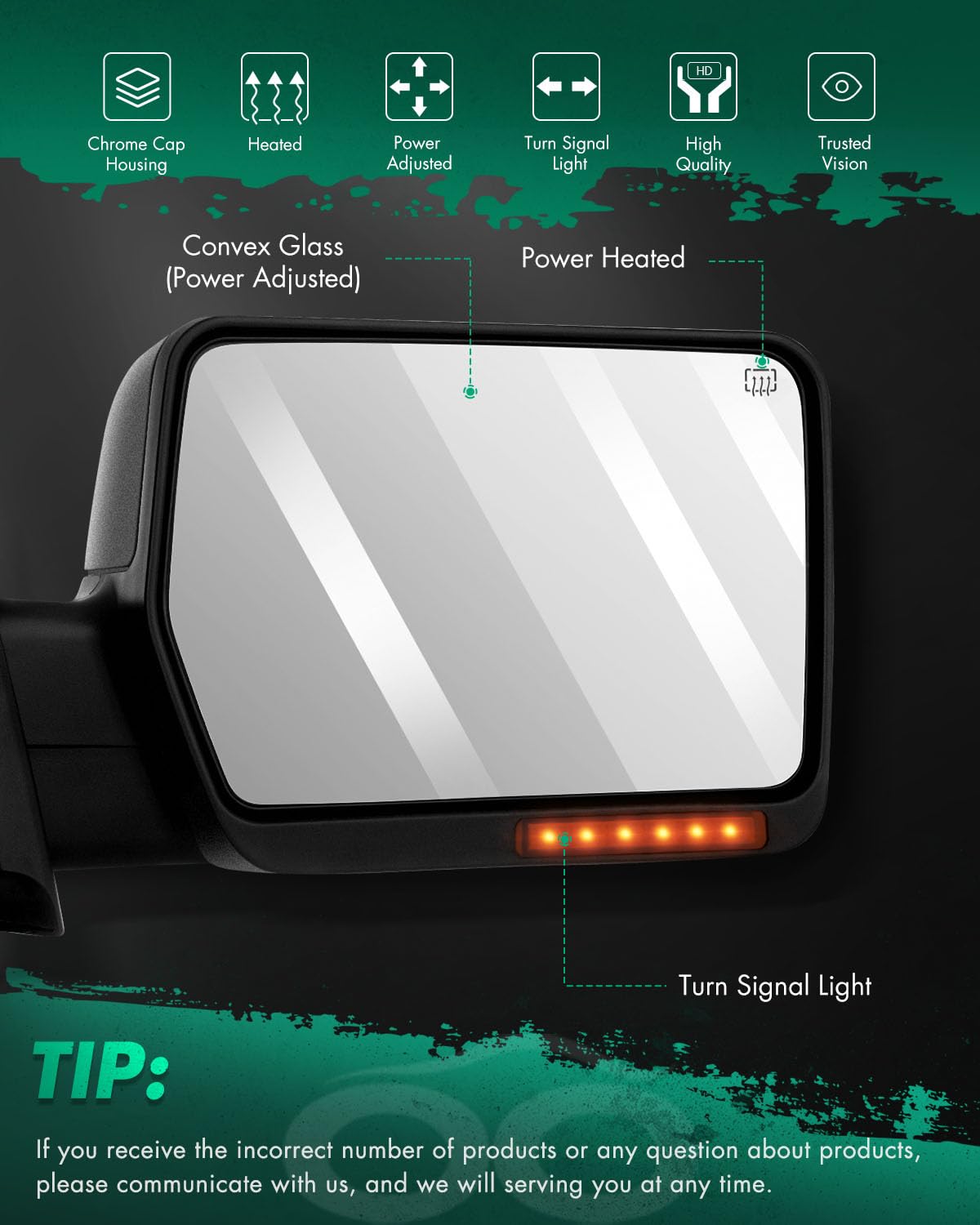 SCITOO Towing Mirror Passenger Side fit for Ford Chrome Automotive Exterior Mirror fit 2004-2014 for F-150 with Amber Turn Signa