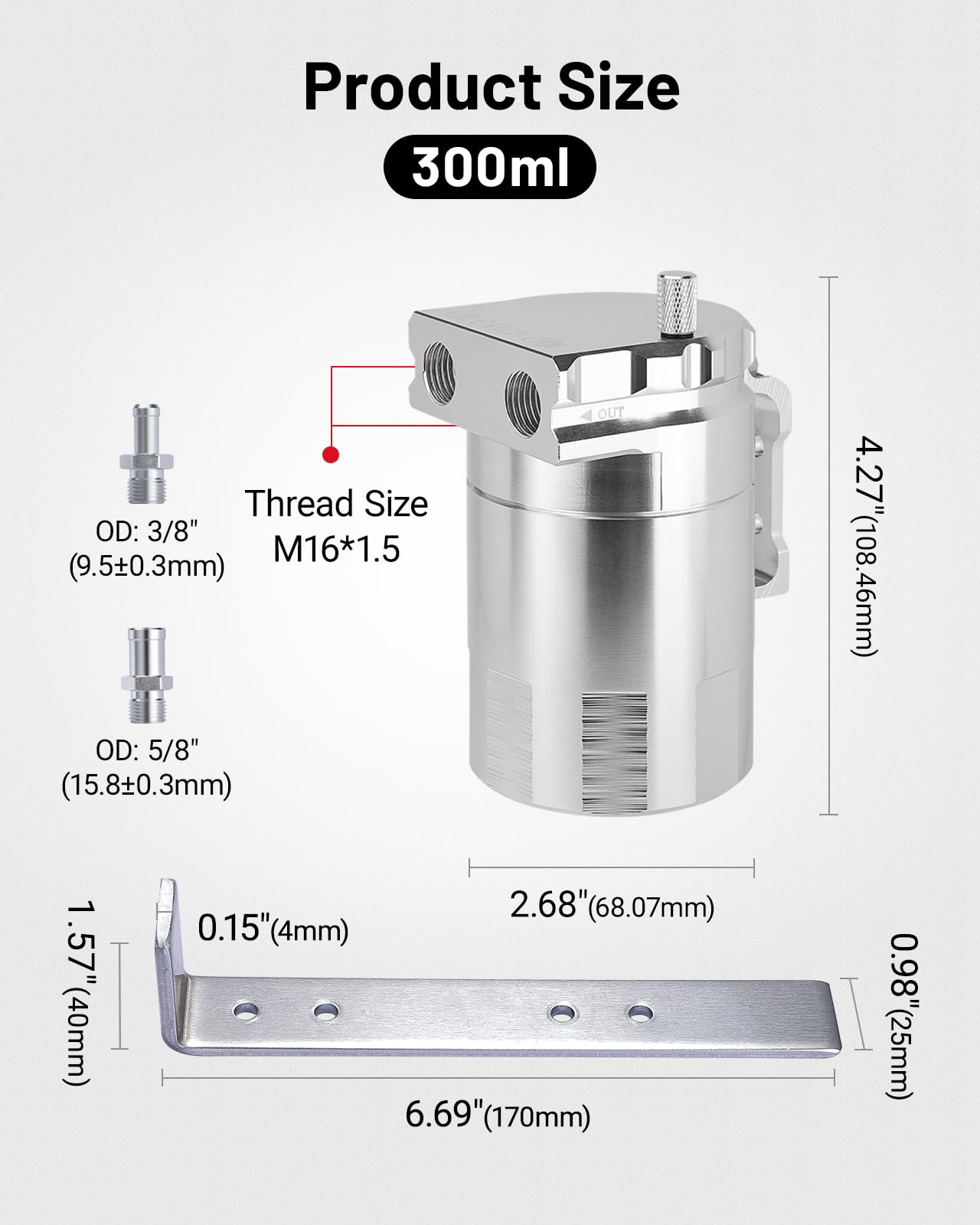Evil Energy Baffled Oil Catch Can,Oil Separator Catch Can 300Ml Universal Aluminum Silver