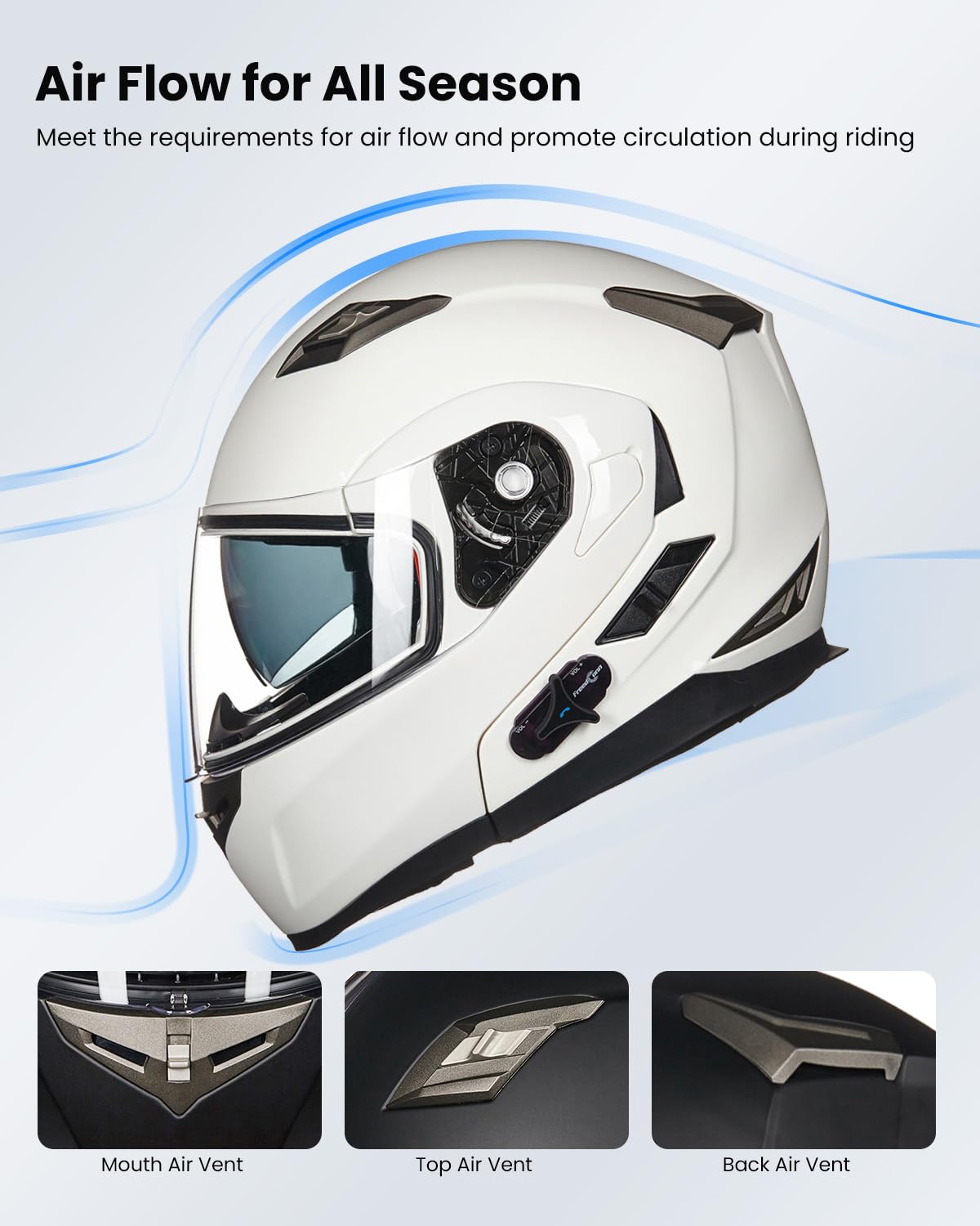 Ilm Bluetooth Integrated Modular Flip Up Full Face Motorcycle Helmet Sun Shield Mp3 Intercom Model 953 (Xxl, White)