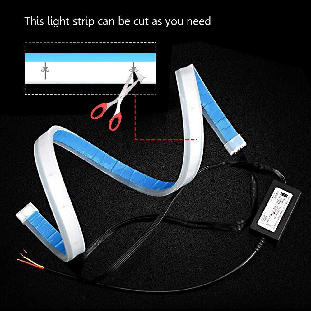 Leadtops Flexible Led Light Strip 2 Pcs 24 Inch Dual Color Led Headlight Surface Strip Tube Light White & Amber Daytime Running