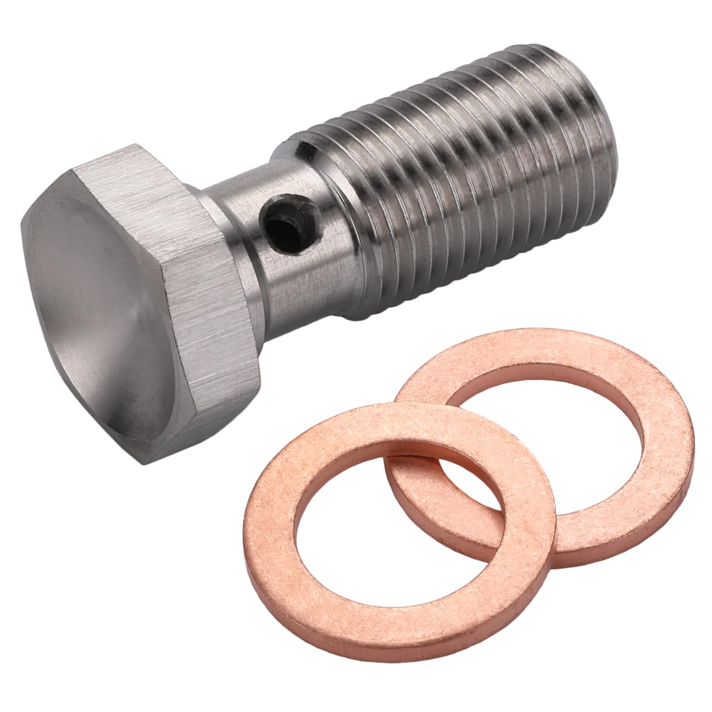 Podavelle M10X1.0 Metric Stainless Steel Single Banjo Bolt Brake Fitting Adapter 24Mm Long With Copper Washers