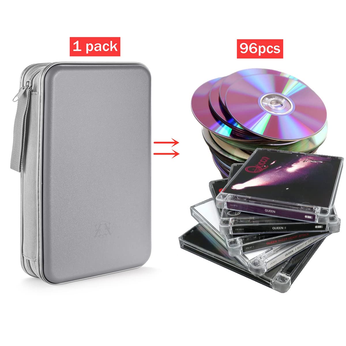Liovode Dvd Case, 96 Capacity Portable Cd Case Holder Storage Hard Plastic Dvd Media Wallet Holder Organizer For Car (Grey)