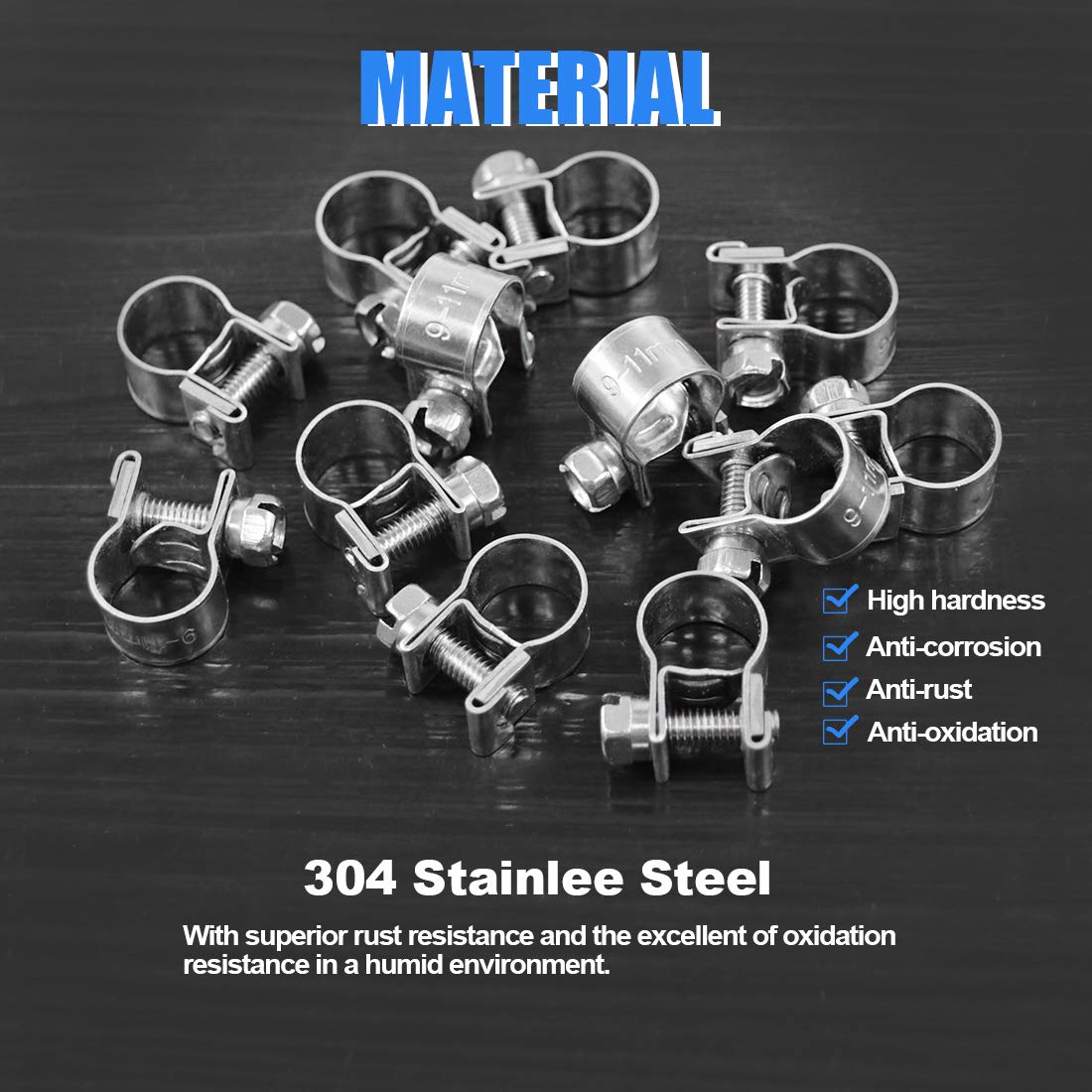 Glarks Stainless Steel Mini Fuel Injection Hose Clamps Set, 12-Pack, 9-11mm Adjustable Pipe Clips, Silver, for 11/32-7/16 Dia Tubes