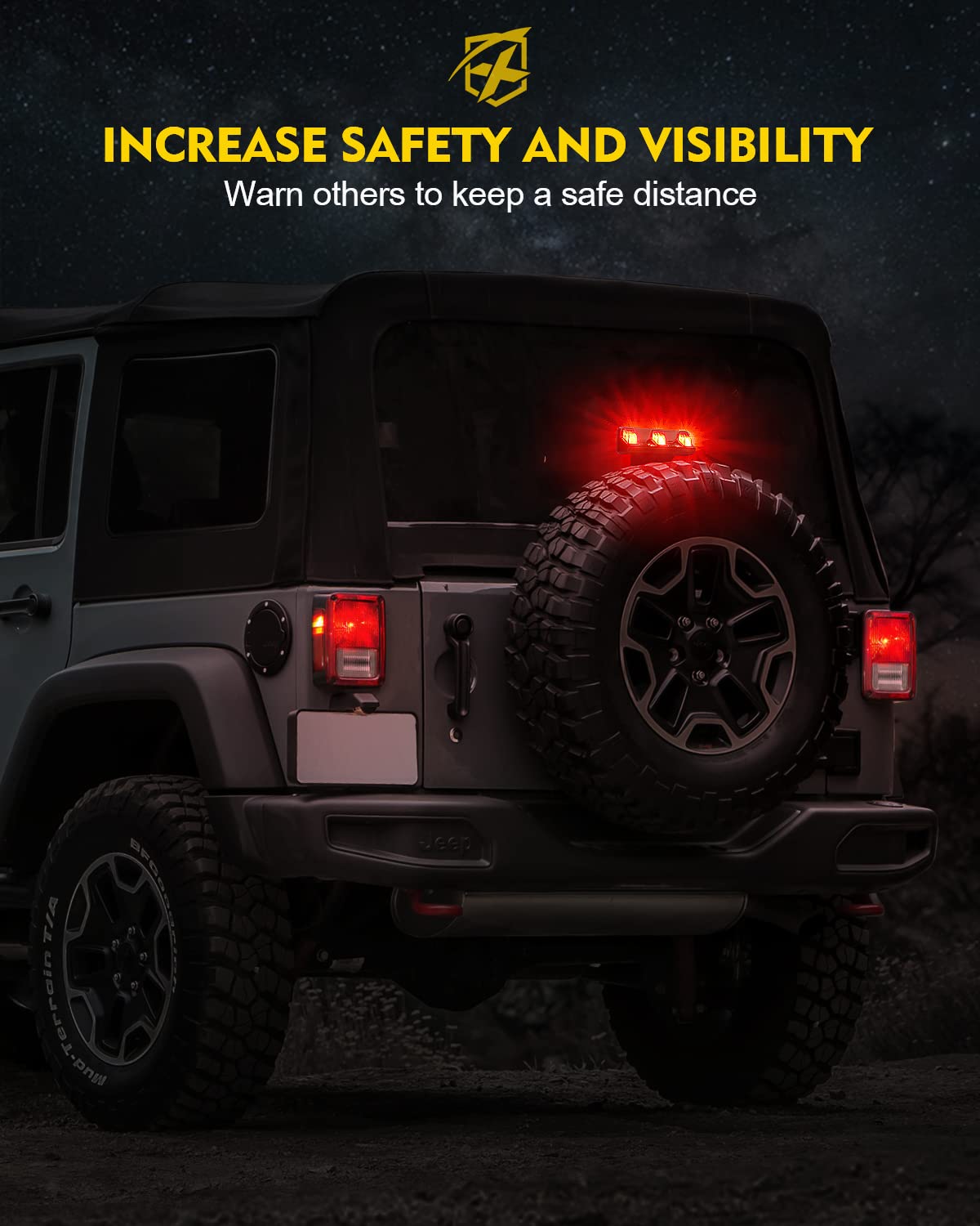 Xprite Led Third Brake Lights With Modern Designed, Brighter High Mount Stop Tail Light Compatible With Jeep Wrangler Jk Jku 200