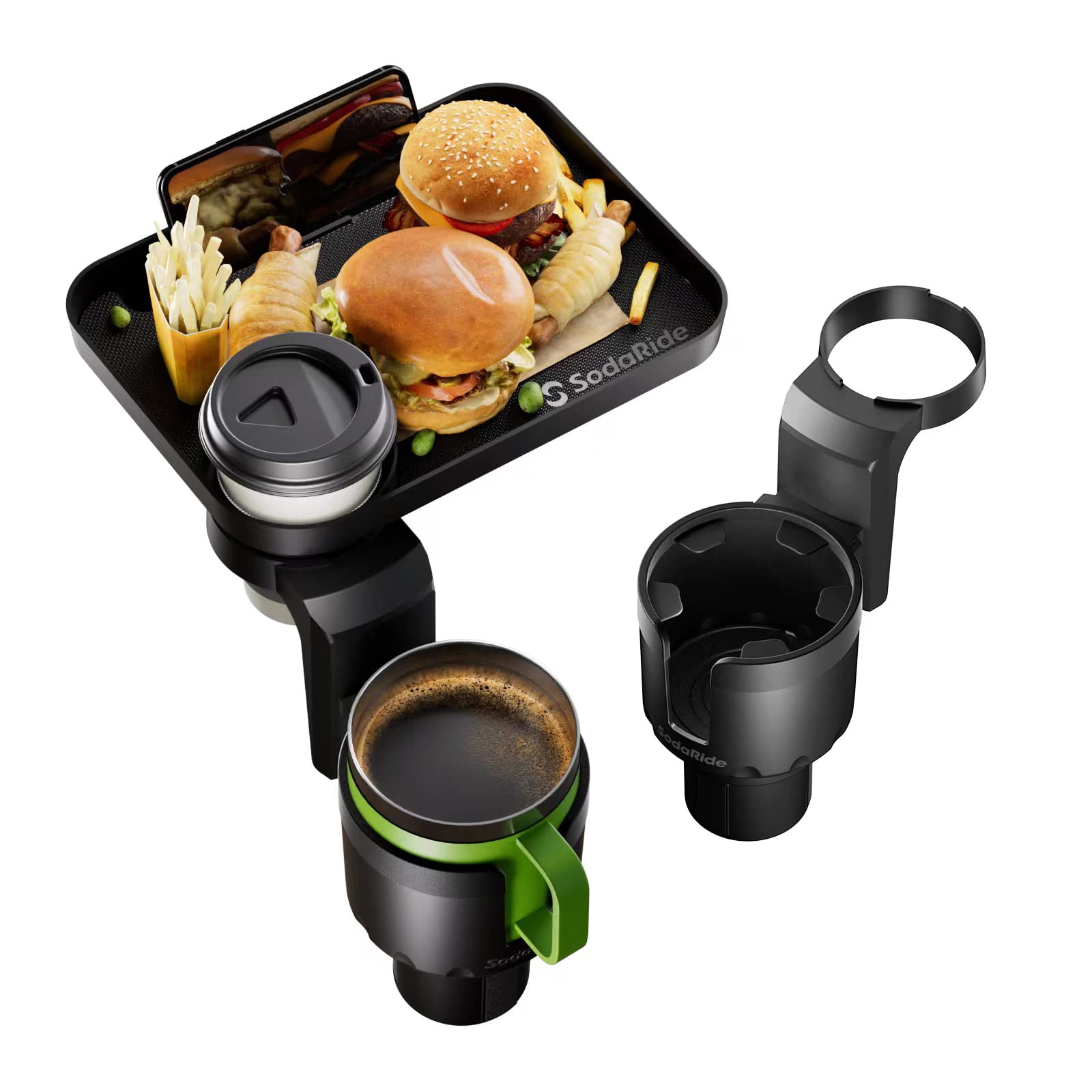 Sodaride Car Cup Holder Expander 2 Pack With Large Size Detachable Food Tray, Car Drink Holder Adapter With Solid Base - Fits Ye