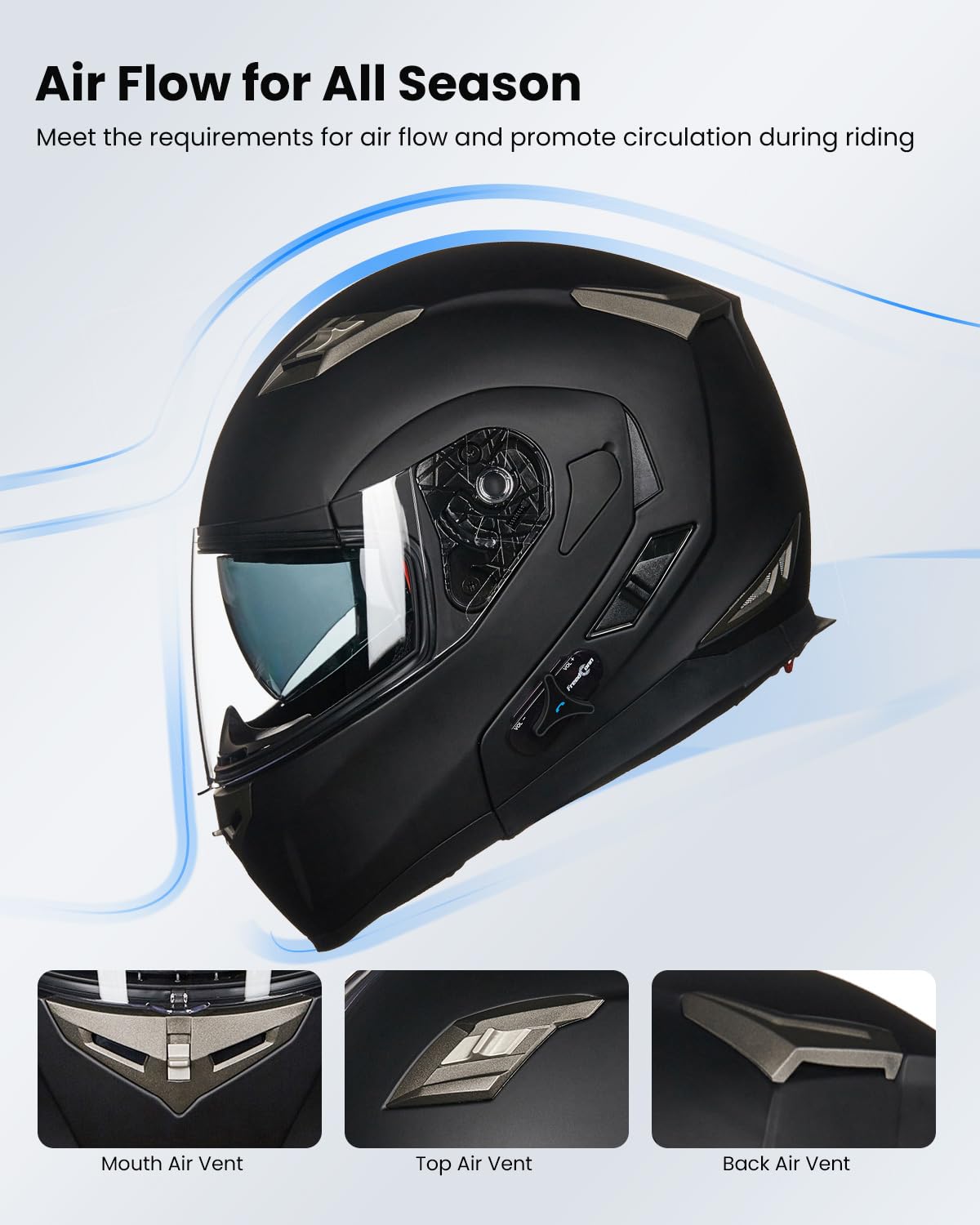 Ilm Bluetooth Integrated Modular Flip Up Full Face Motorcycle Helmet Sun Shield Mp3 Intercom Model 953 (S, Matte Black)