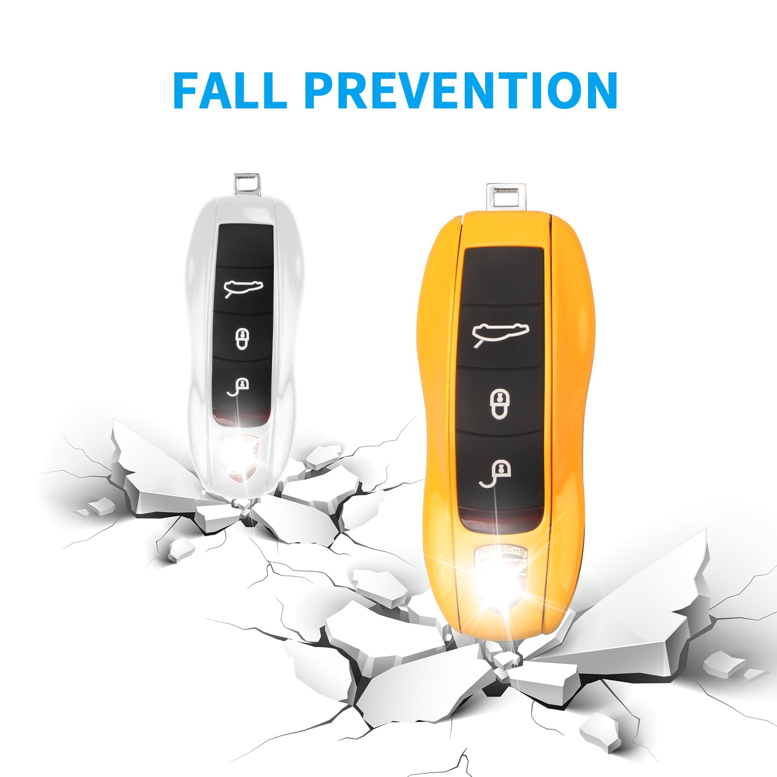 Qbuc For Porsche Key Fob Cover,3-Piece Painted Key Shell Compatible With Porsche Cayenne Panamera Macan Cayman (Yellow)