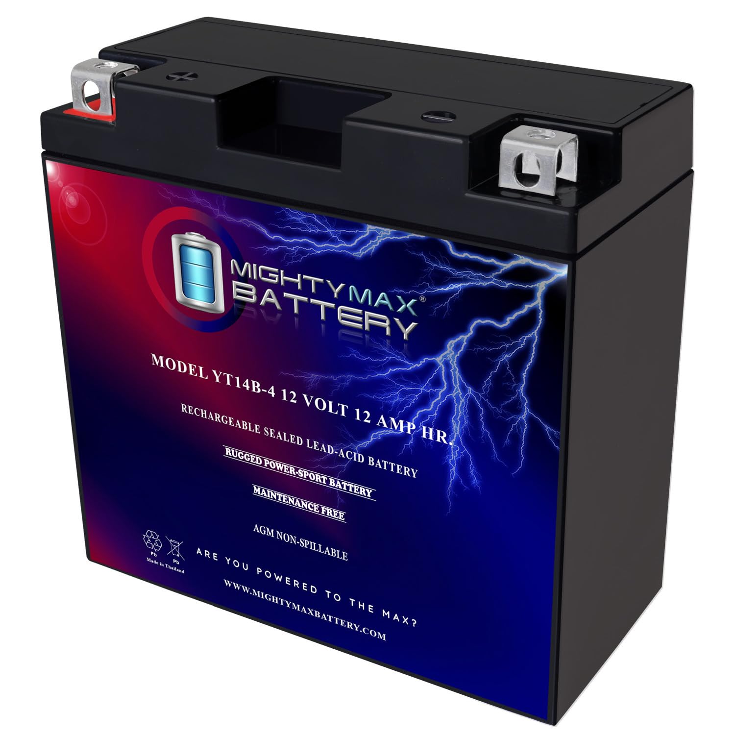Mighty Max Battery Yt14B-4-12 Volt 12 Ah, 115 Cca, Rechargeable Maintenance Free Sla Agm Motorcycle Battery