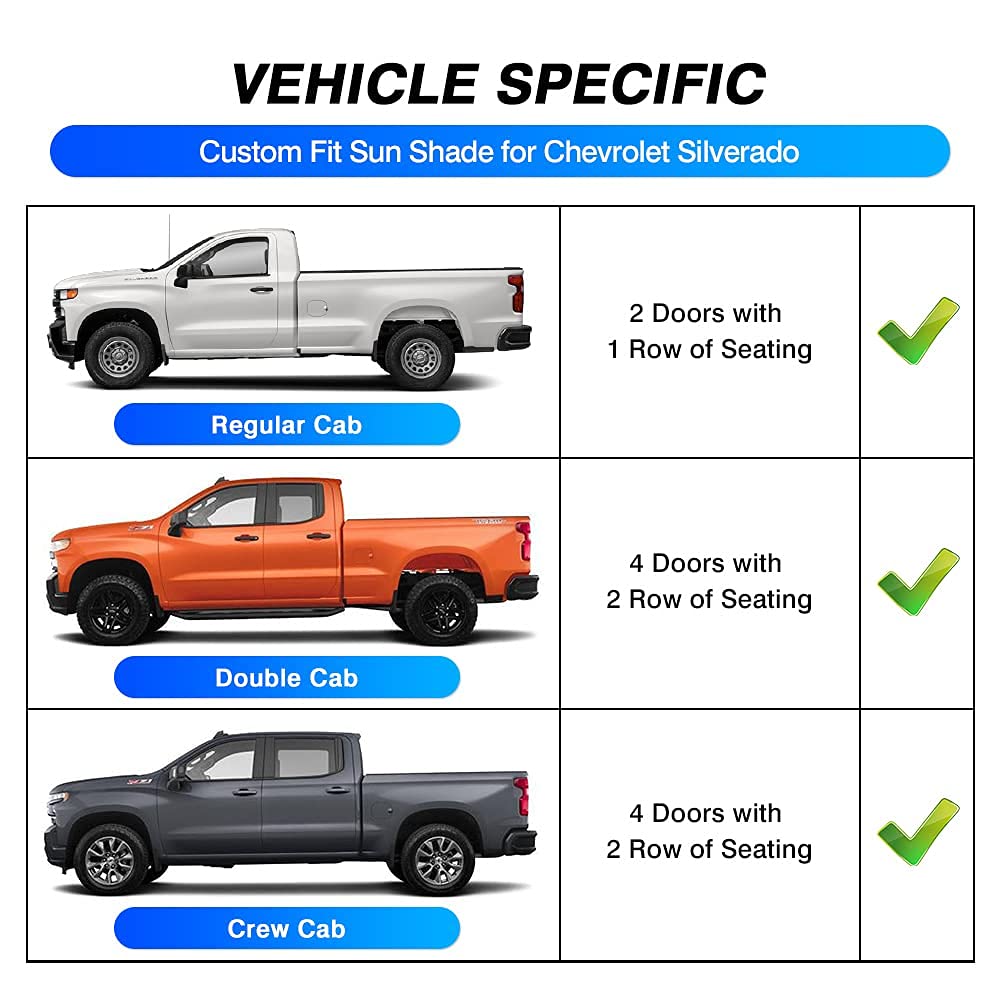 Kust Custom Fit Windshield Sun Shade For 2019-2024 2025 Chevrolet/Chevy Silverado 1500 Accessories, Regular Cab, Crew Cab, Doubl