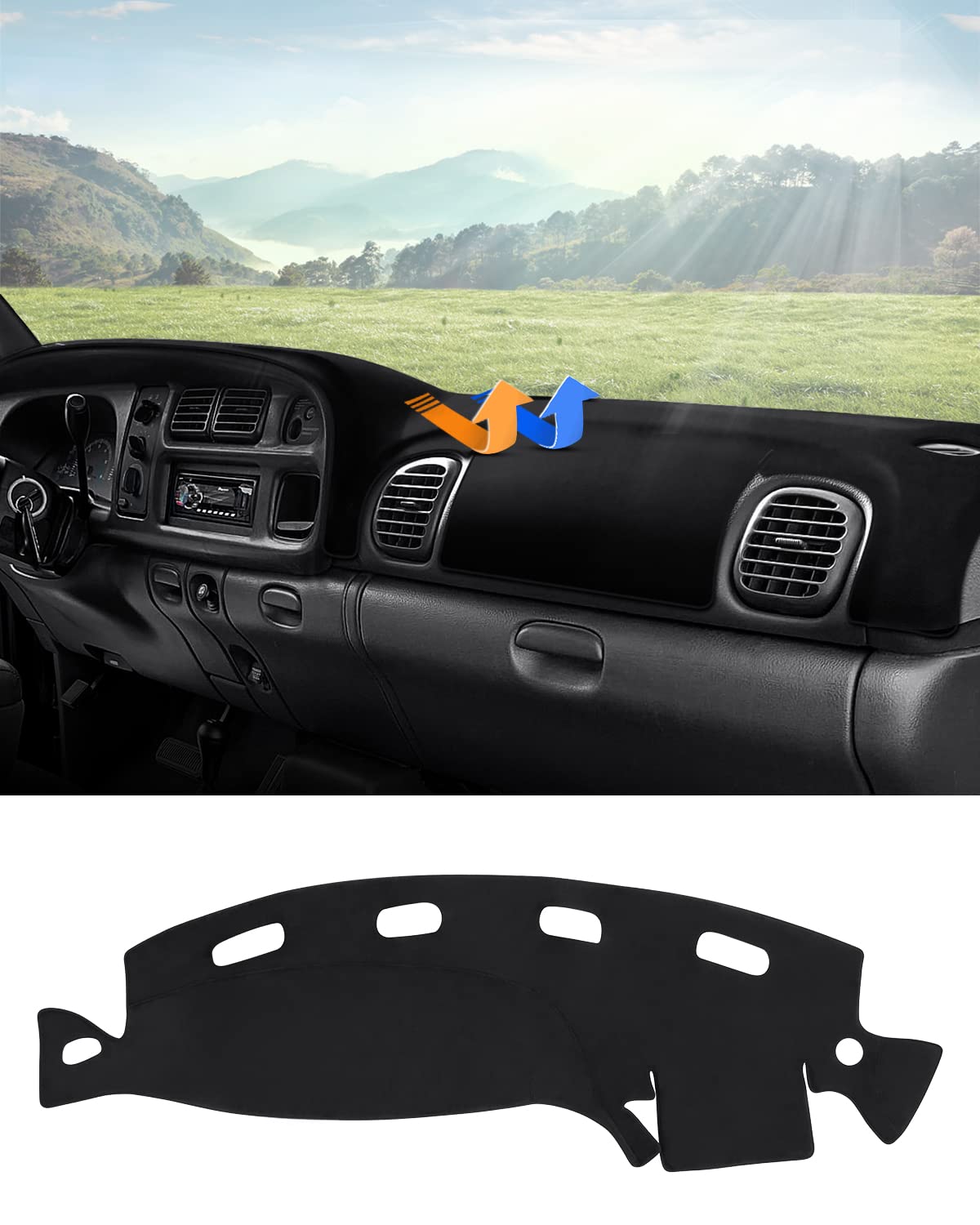 Autorder Dashboard Cover Mat For Dodge Ram 1500 2500 3500 1998-2001 Accessories Dash Cover Flannel Dash Mat Sunshade Glare Uv Ra