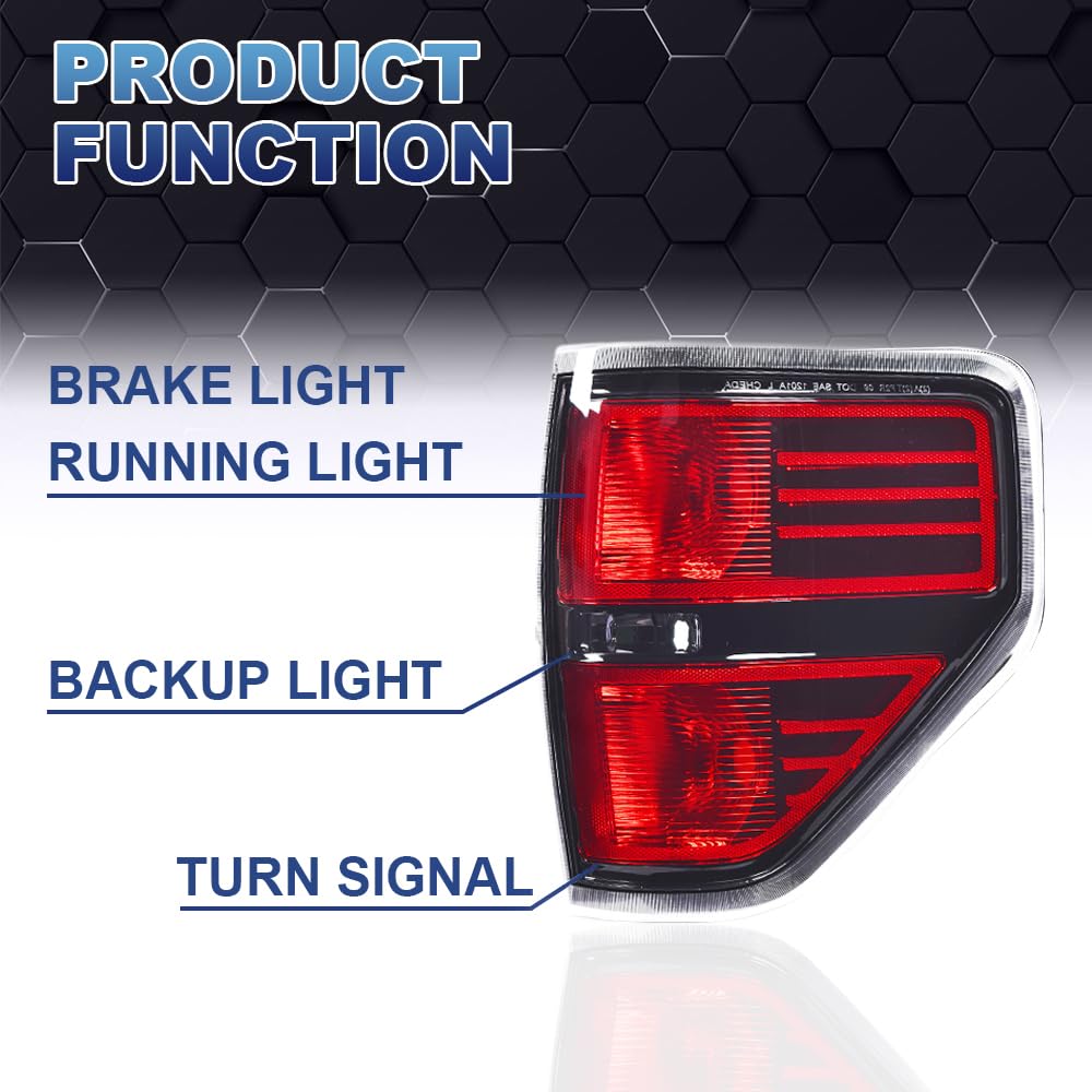 Pit66 Tail Lights Rear Light Lamp Assembly, Compatible With 2009 2010 2011 2012 2013 2014 Ford F150, Pickup Svt Rear Assembly, 1
