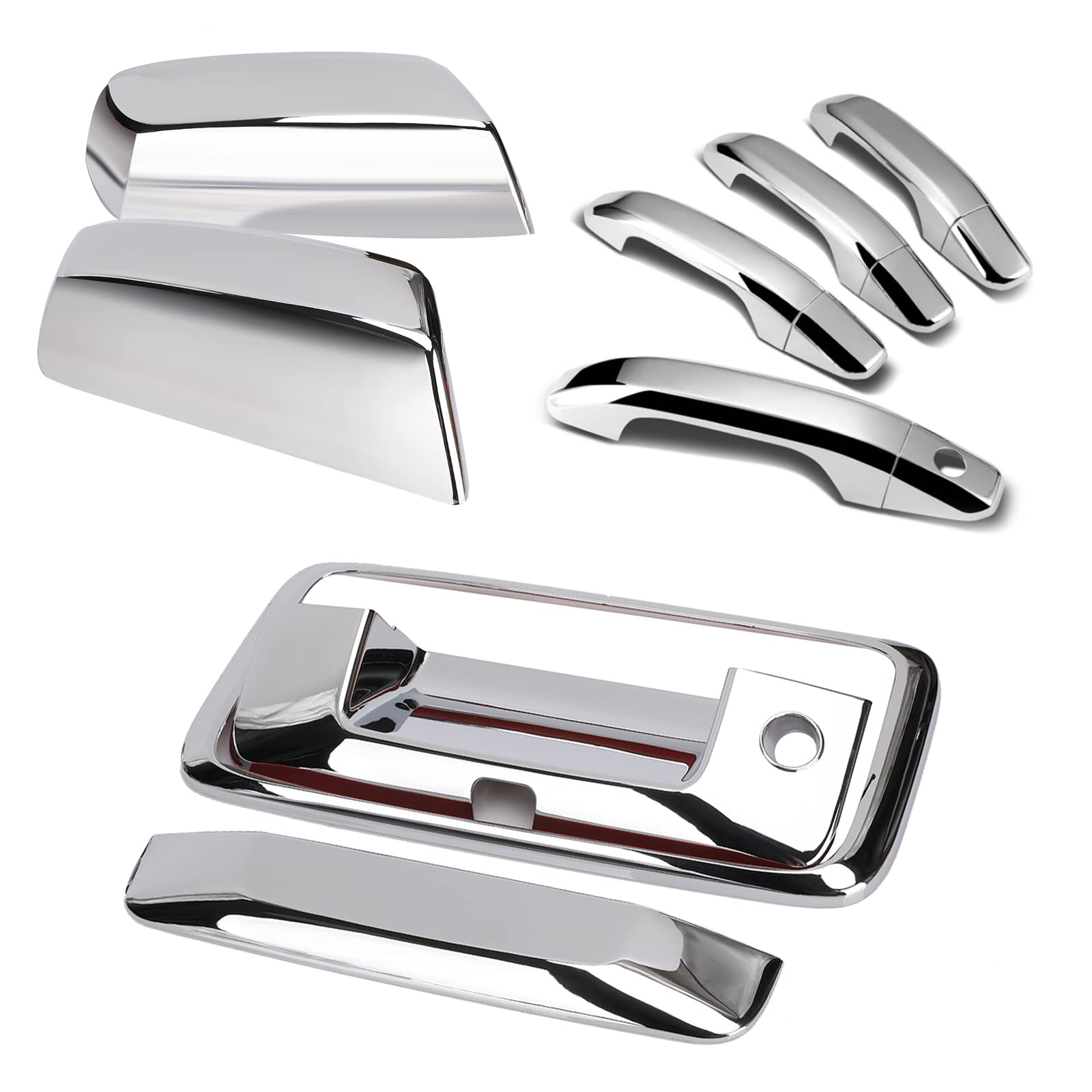 Chrome Door Handles+Top Half Mirror Covers+Tailgate Cover (with Camera Hole) Compatible with Chevrolet Silverado GMC Sierra 1500