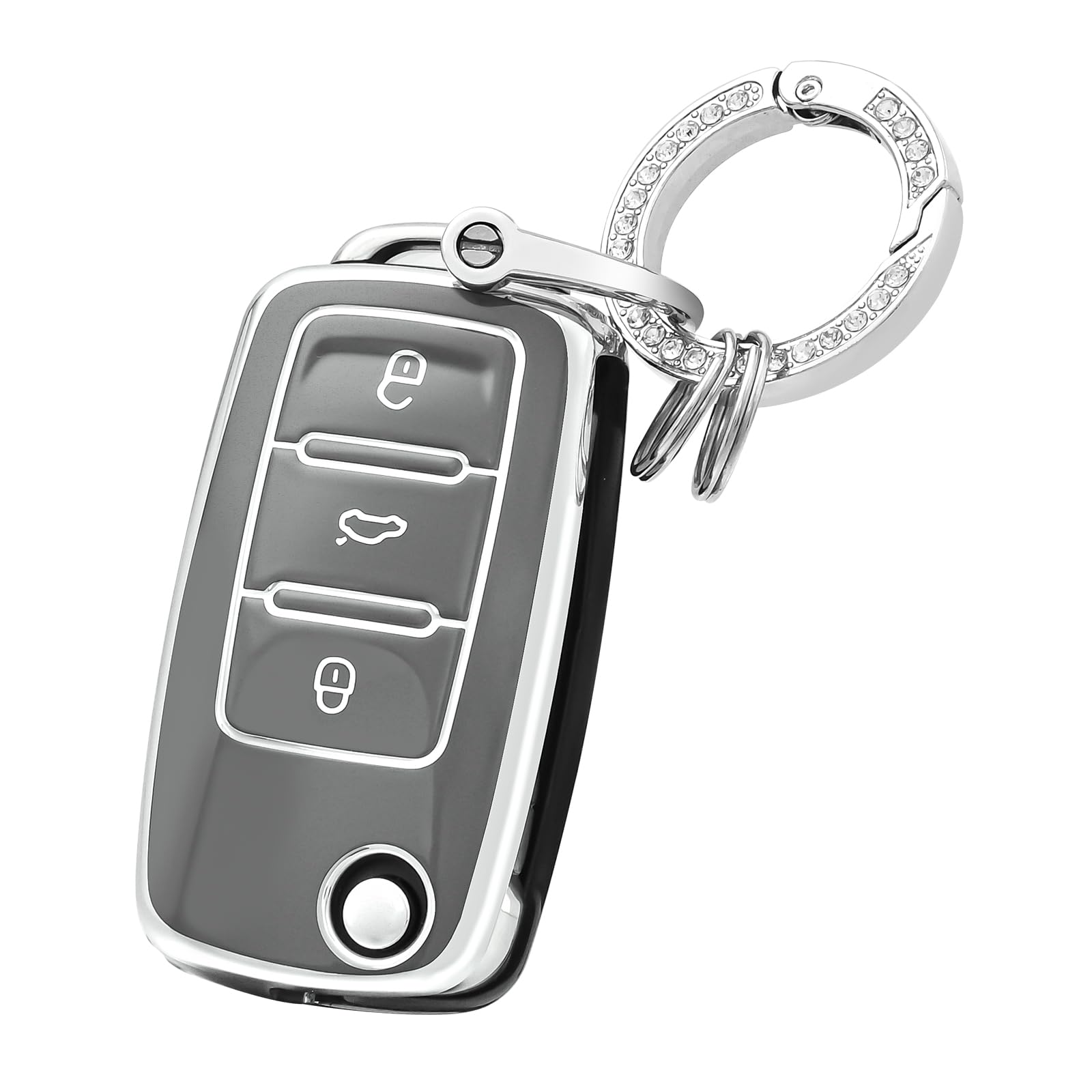 OFFCURVE Key Fob Cover with keychain for Volkswagen, Soft TPU Full Protector Key Fob Case for VW Jetta Golf Polo Passat MK8 Tigu