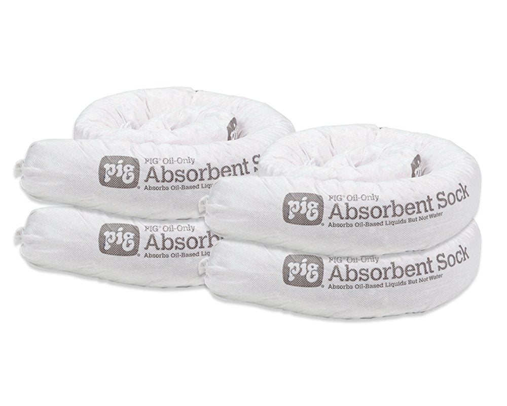 PIG Oil Absorbent Sock - Oil-Only Absorbent Sock - 4 Pack - 3 x 48 Sock - Absorbs up to 1 Gallon per Sock - PM50055
