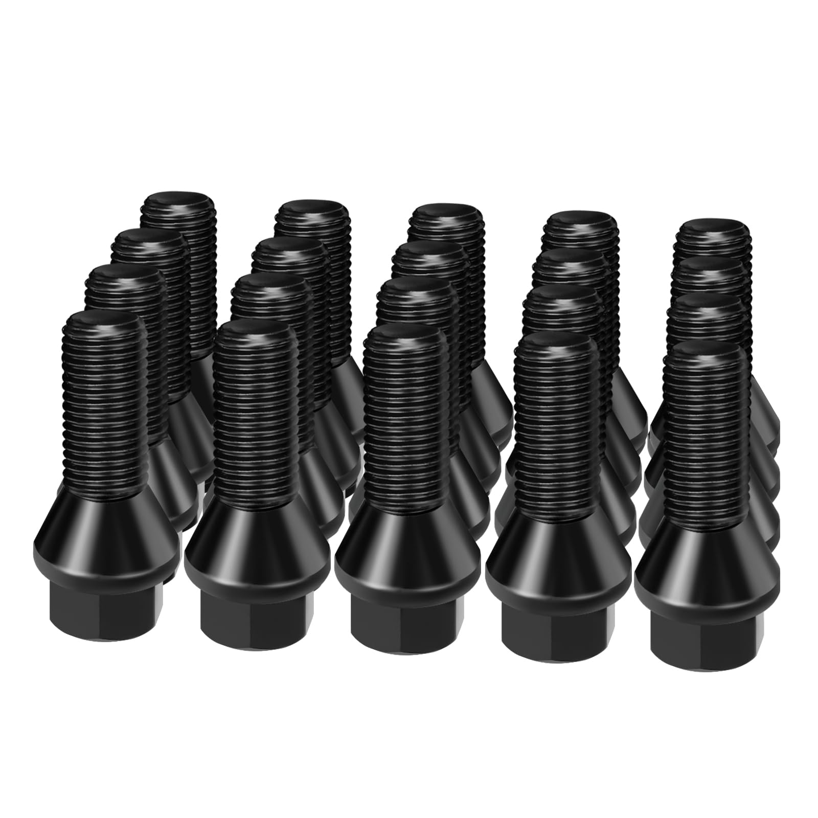 Dynofit 14X1.5 27Mm Shank Aftermarket Lug Bolts, 20Pcs Solid Black Conical Seat Studs For A1 A2 A3 A4 A5 A6 A7 A8 S1 S2 S3 S4 S5