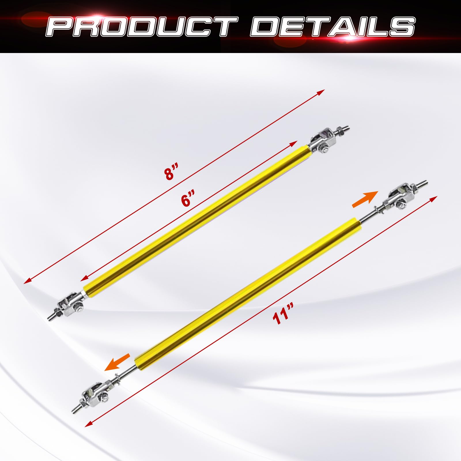 Xotic Tech 2Pc Adjustable 8''-11'' Front Bumper Lip Splitter Diffuser Strut Rod Tie Bars Splitter Support Rods Compatible With M