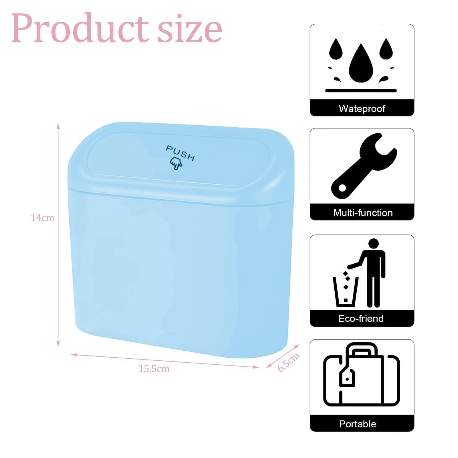 Car Trash Can, Mini Car Bin With Lid 2 Trash Bag Blue, Cute Car Accessories For Storage And Organization,Small Trash Can For Car