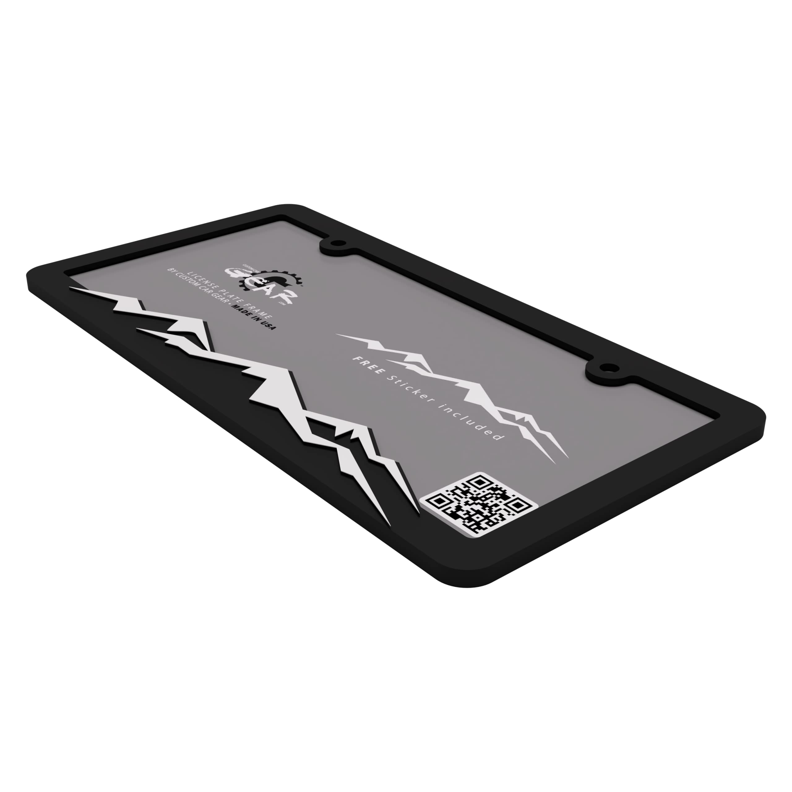 Custom Car Gear Mountain License Plate Frame Bracket - White on Black, Durable Design for Stylish Vehicle Customization