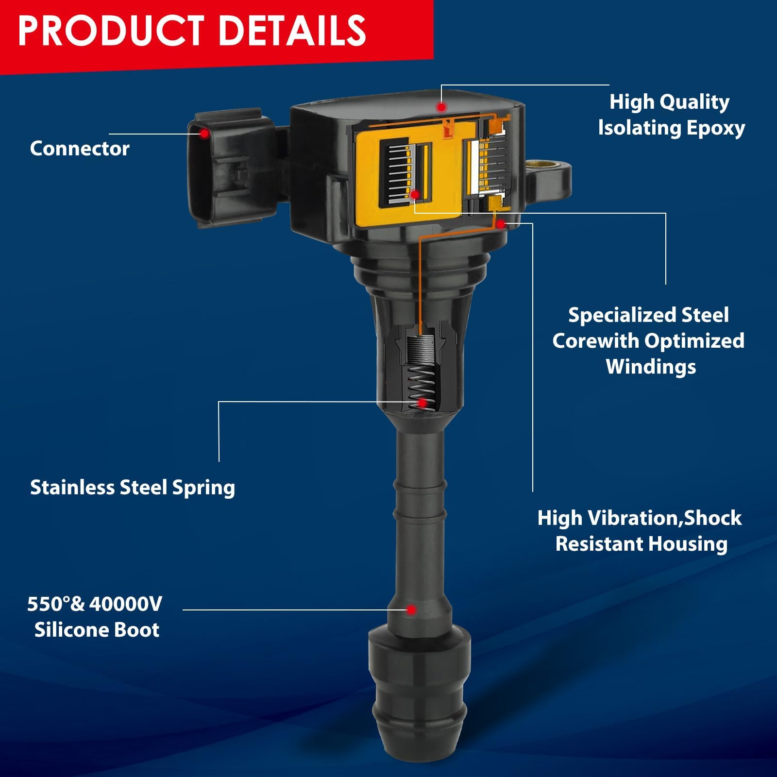 Ignition Coil Pack UF349 and Iridium Spark Plugs 6376 Replacement for Nissan Quest Maxima Altima Frontier Murano Pathfinder Xter