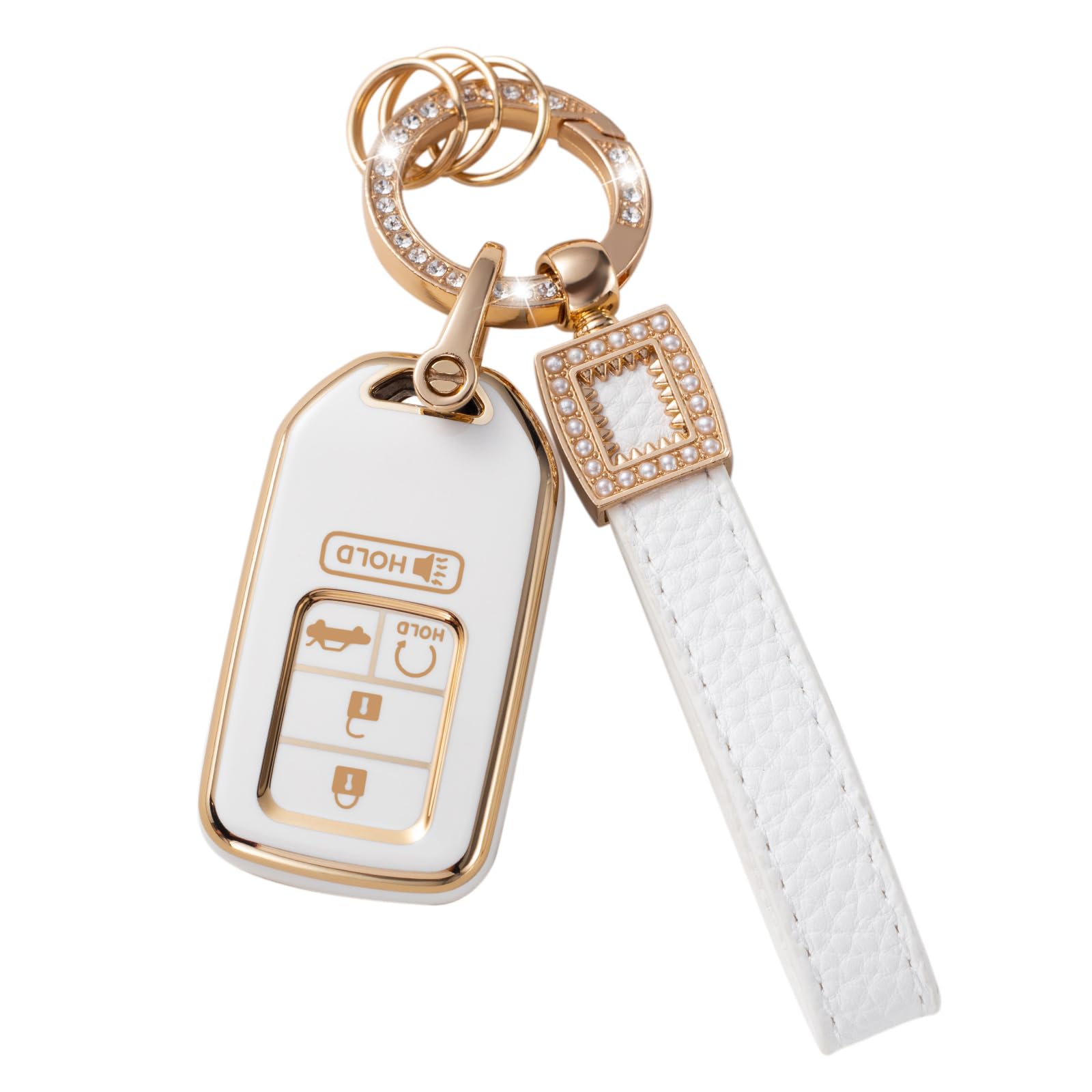 Cacarlike For Honda Key Fob Cover With Leather Lanyard, Car Key Fob Case Compatible With Honda Accord Civic Crv Odyssey Pilot Sm