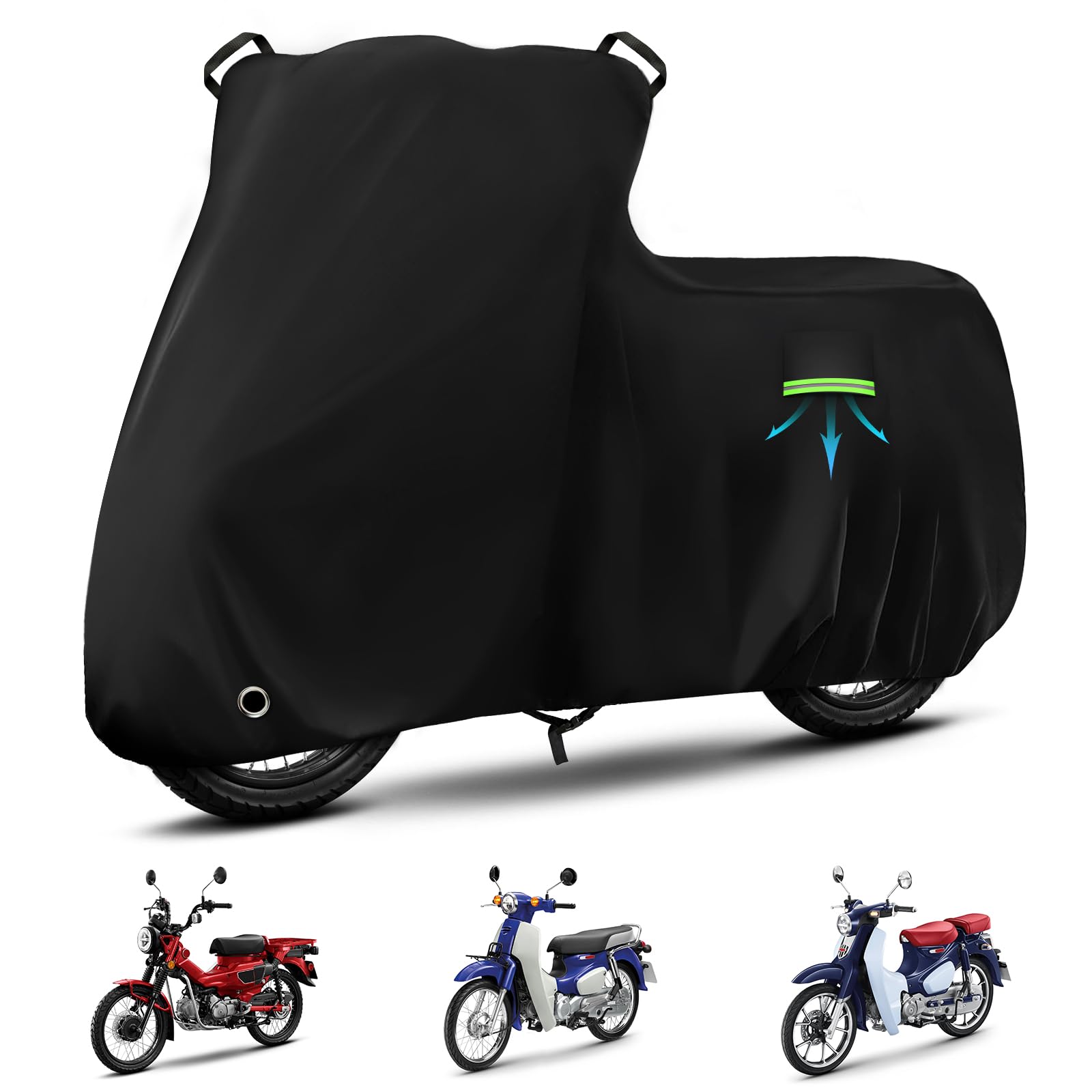 Motorcycle Cover Waterproof for Honda Super Cub C125 ABS/Trail 125/Yamaha Zuma 125/Honda Ruckus, Heavy Duty Outdoor Sun UV Rain 