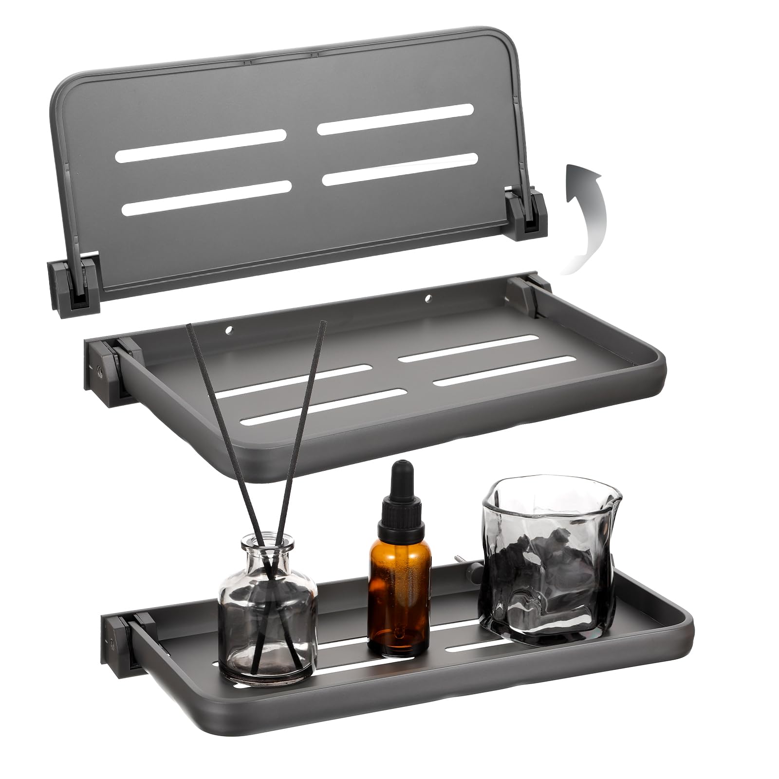MBAIYO 3 Pack RV Aluminum Fold Down Wall Shelf, Sturdy Wall-Mounted Folding Shelf Foldable Camper Accessory for Bathroom Kitchen