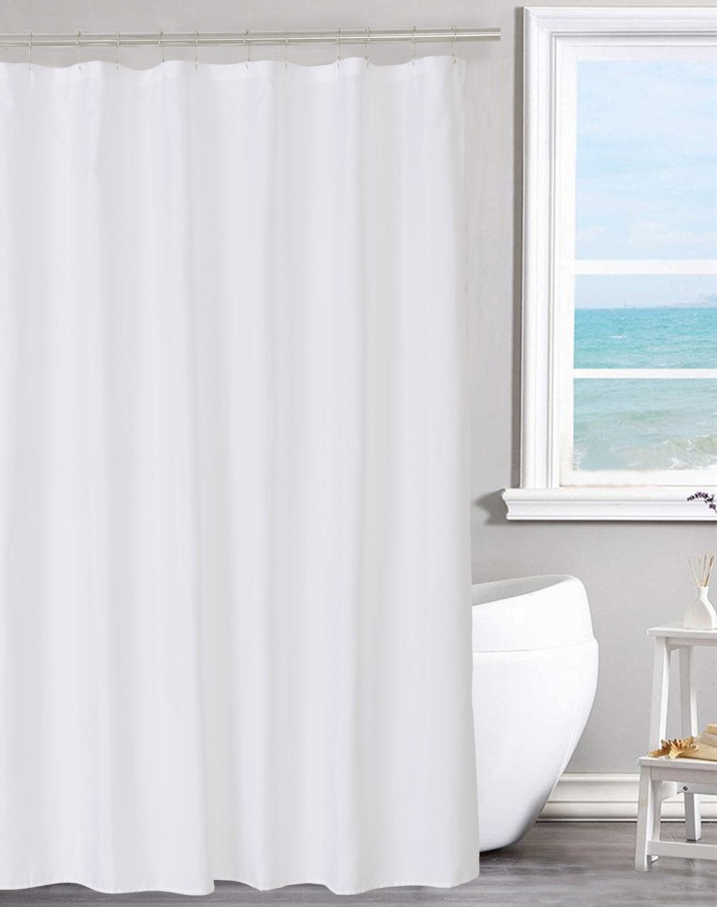N&Y Home Fabric Shower Curtain Liner Solid White With Magnets, Hotel Quality, Machine Washable, 70 X 72 Inches For Bathroom