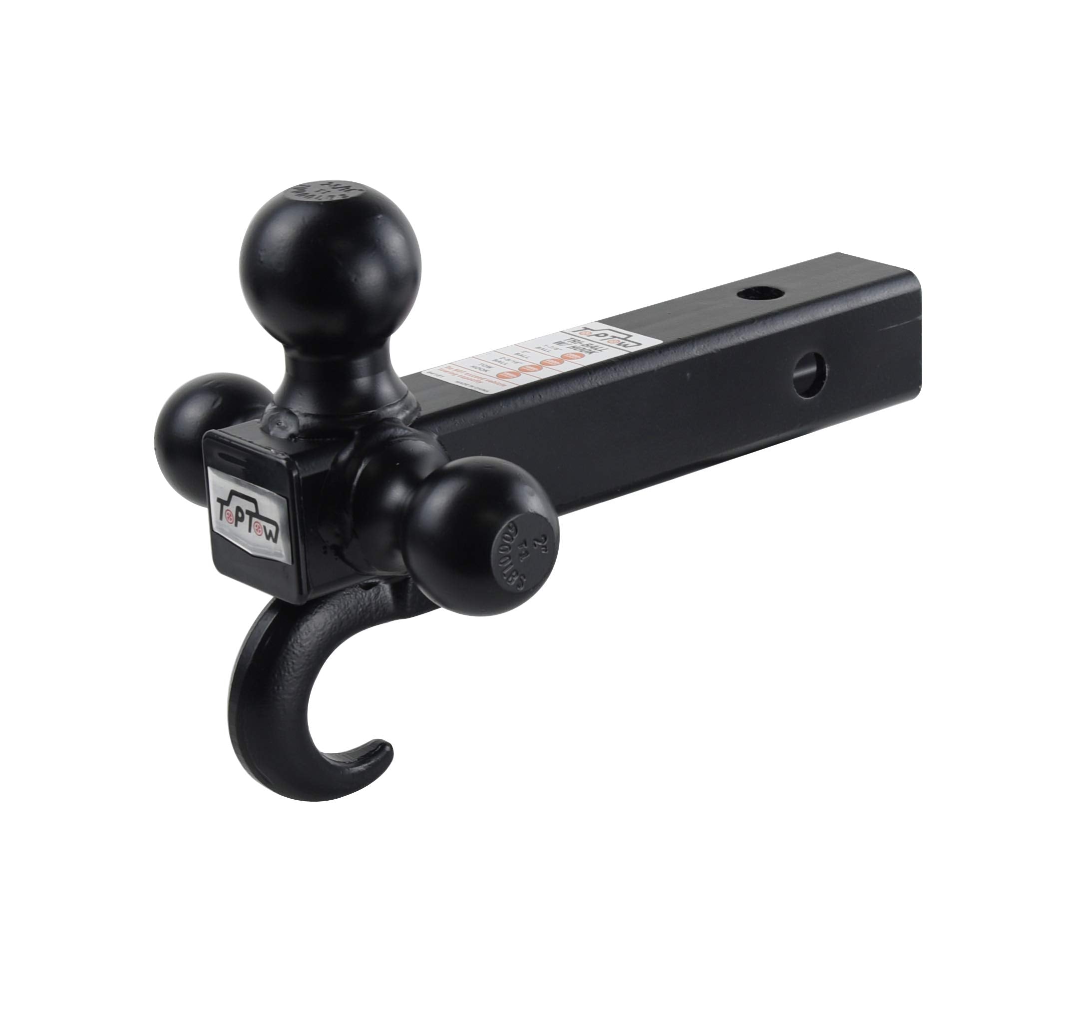 Toptow 64181 Trailer Receiver Hitch Tri Ball Mount With Hook Black Balls Fits For 2 Inch Receiver