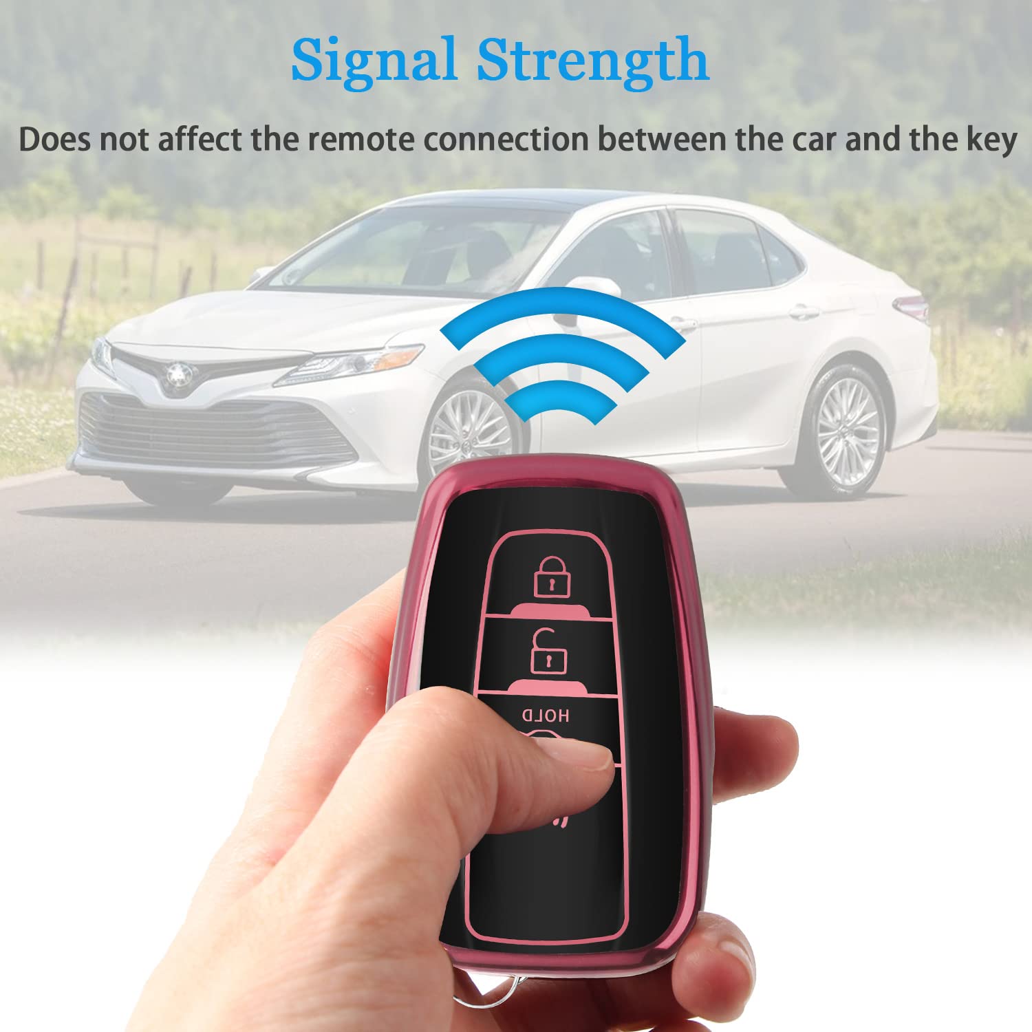 Qbuc For Toyota Key Fob Cover With Keychain Tpu Suitable For 2018-2022 Toyota Camry Rav4 Avalon C-Hr Corolla Highlander Gt86 (Style 1-Pink)