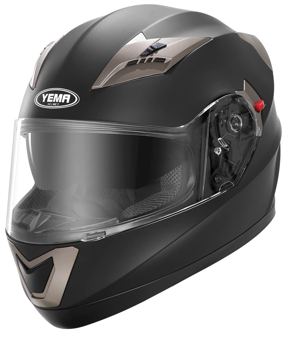 Motorcycle Full Face Helmet Dot Approved - Yema Helmet Ym-829 Motorbike Moped Street Bike Racing Casco Moto Helmet With Sun Visor For Adult,Youth Men And Women - Matte Black,Xxl