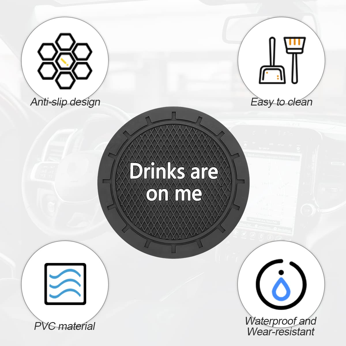 8Sanlione Car Cup Coaster, 4Pcs 2.75 Inch Auto Cup Holder Insert Coasters, Non-Slip Waterproof Embedded Drink Mat, Automotive In