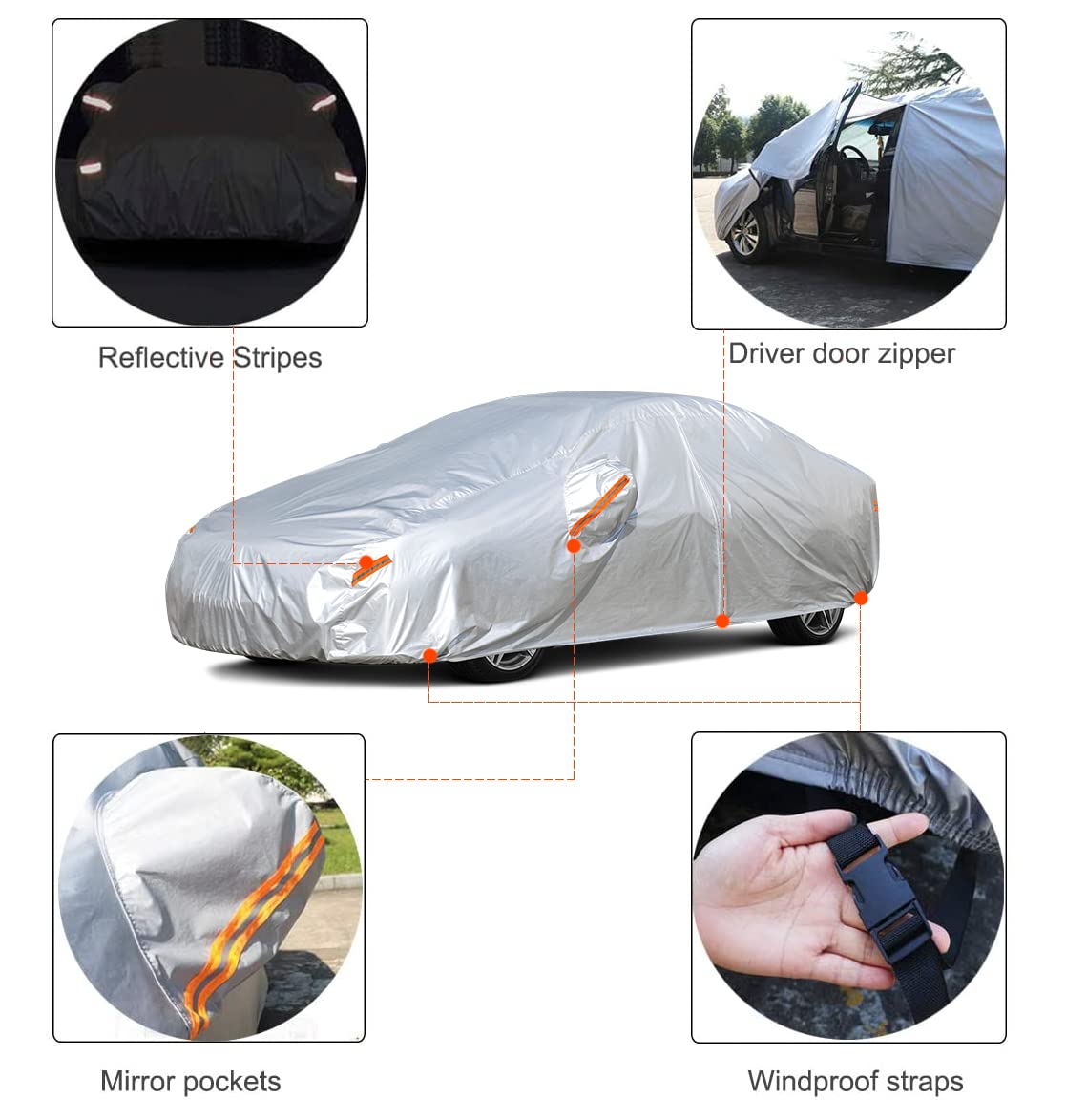 Kayme Car Covers for Automobiles Waterproof All Weather Sun Uv Rain Protection with Zipper Mirror Pocket Fit Sedan (186 to 193 Inch) 3XL