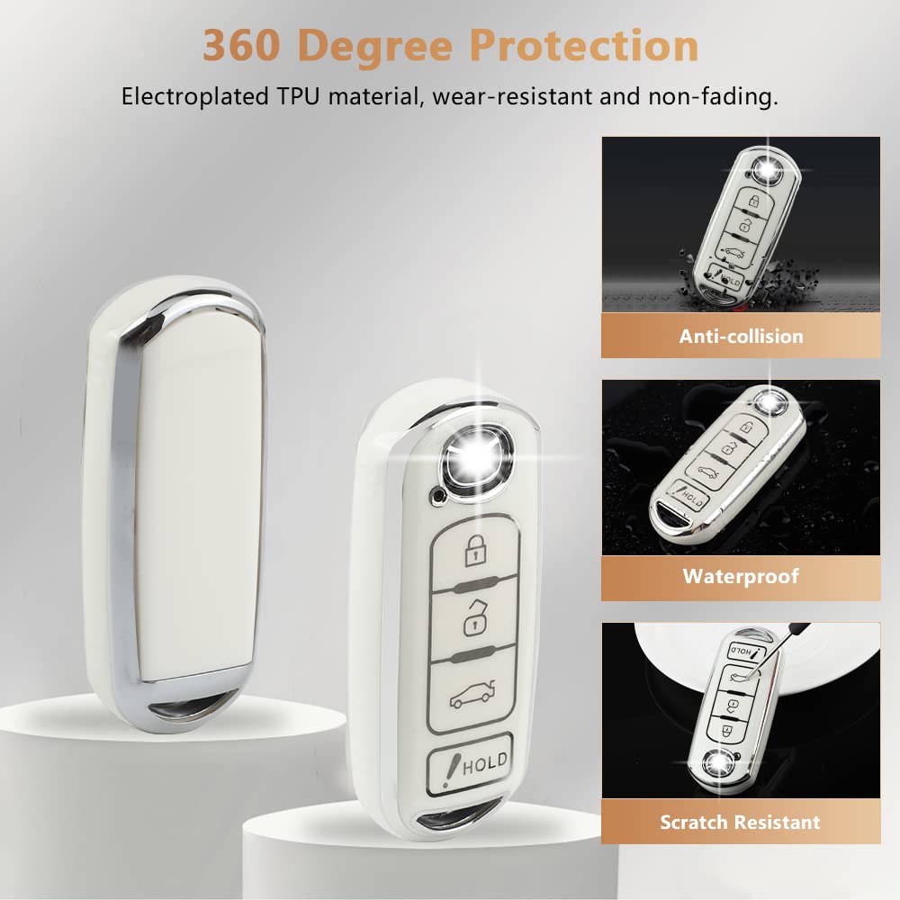 Pifoog Key Fob Cover For Mazda Tpu Soft Car Smart Keys Case Shell 4 Button Key Full Covers For Mazda 3 6 Cx5 Cx9 Cx3 Mx5 Bling Keychain Accessories Girly Women White Silver