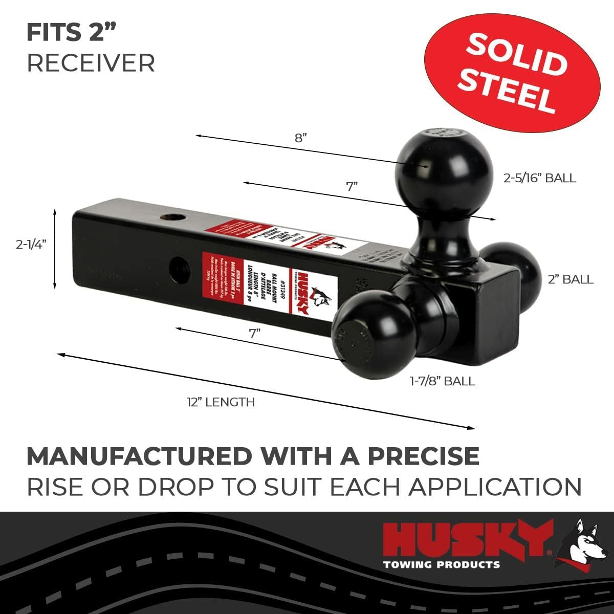 HUSKY TOWING 31349 Class III/IV Triple Tow and Adjustable Ball Mount,Black