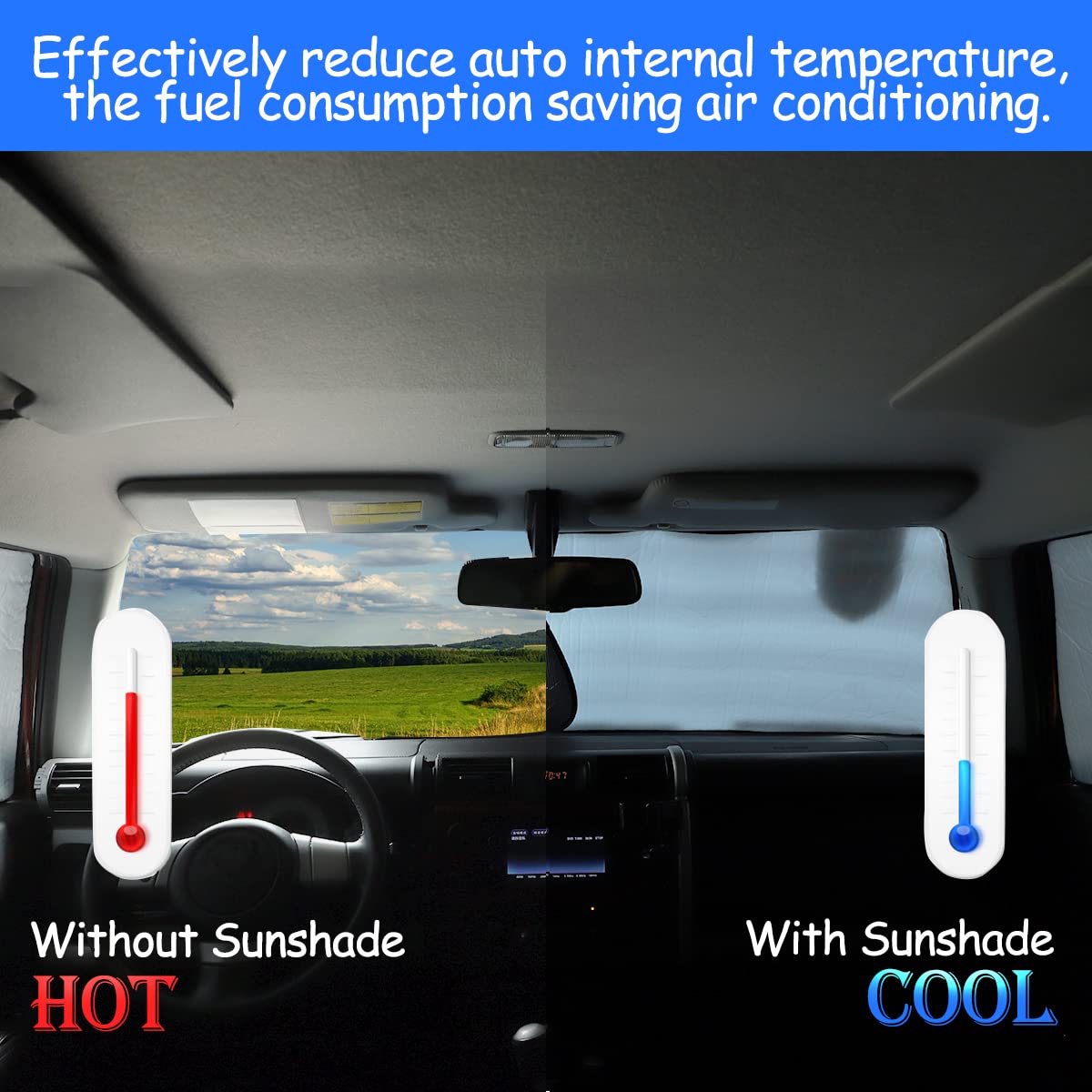Windshield Sunshade Fit for Toyota FJ Cruiser 2007-2021, Folding Car Sun Shade for Front Window, Auto Sun Protection Visors Bloc