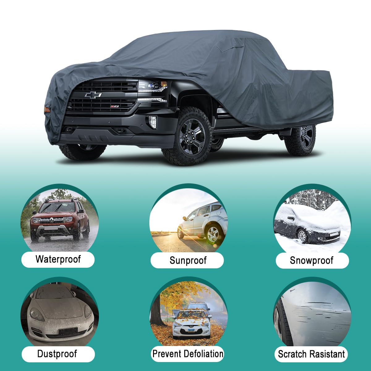Gunhyi 16 Layers Truck Cover Waterproof All Weater - See Vehicle Size Chart - Heavy Duty Outdoor Truck Pickup Cover For Ram 1500